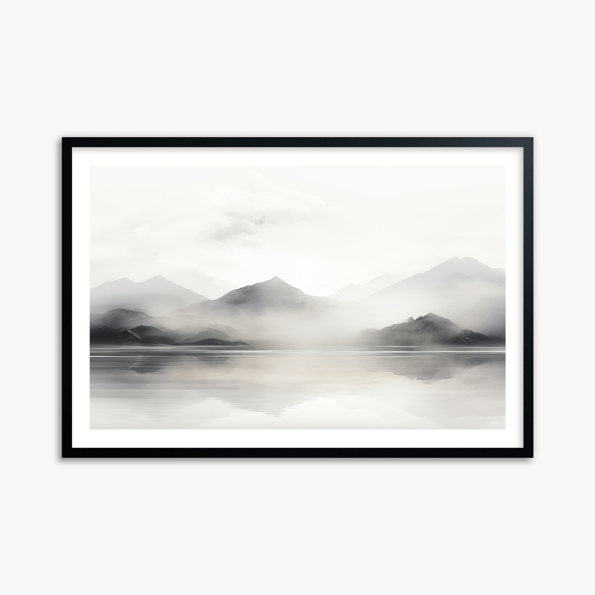 Misty Mountain Reflection, 61x91cm Framed Poster With Black Frame
