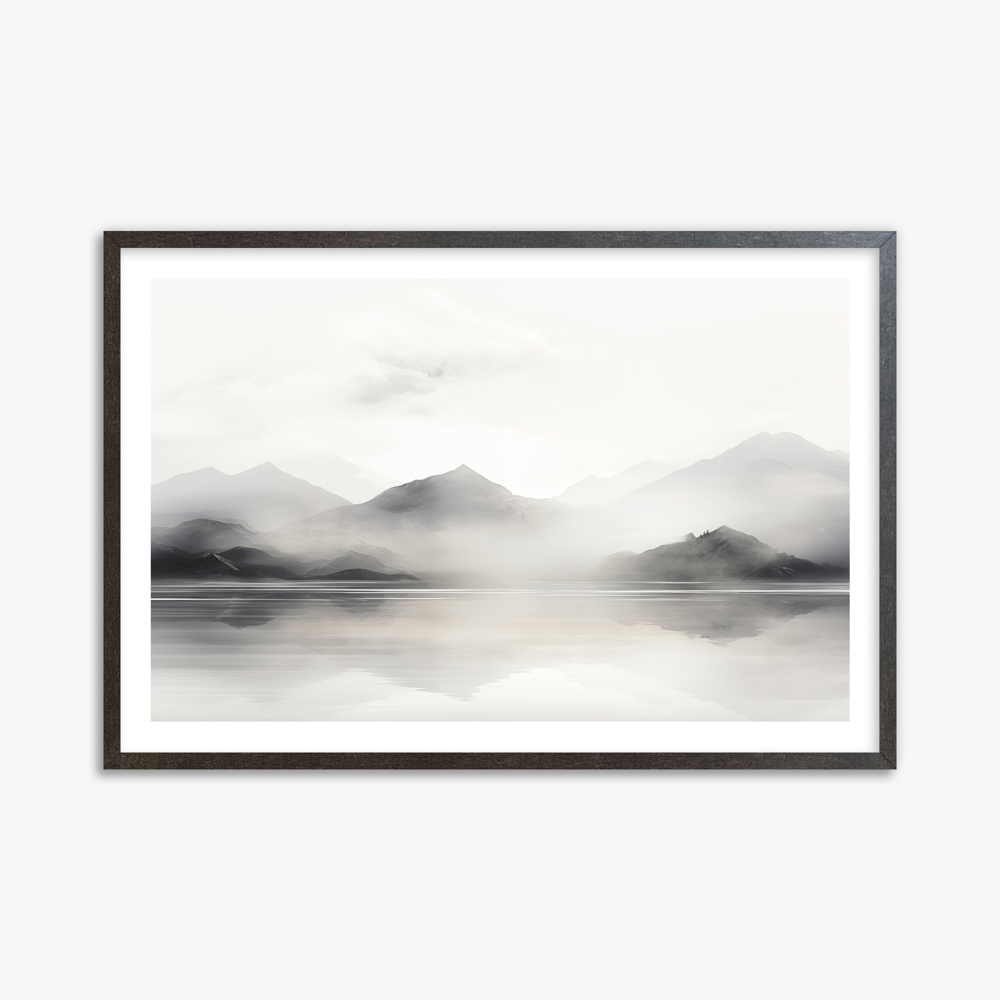 Misty Mountain Reflection, 61x91cm Framed Poster With Espresso Frame