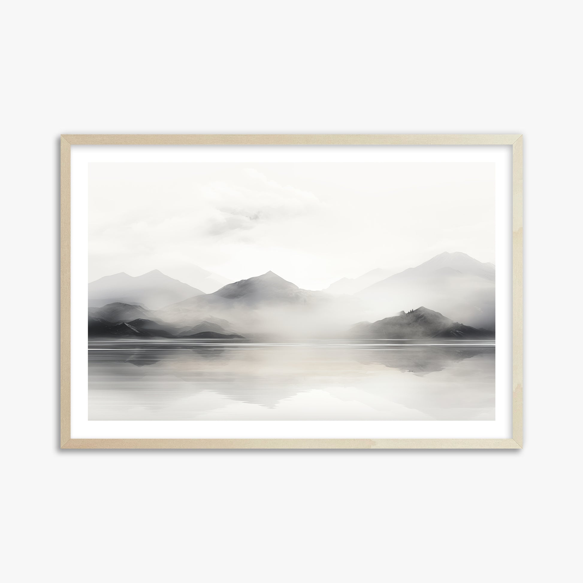 Misty Mountain Reflection, 61x91cm Framed Poster With Lime Wood Frame