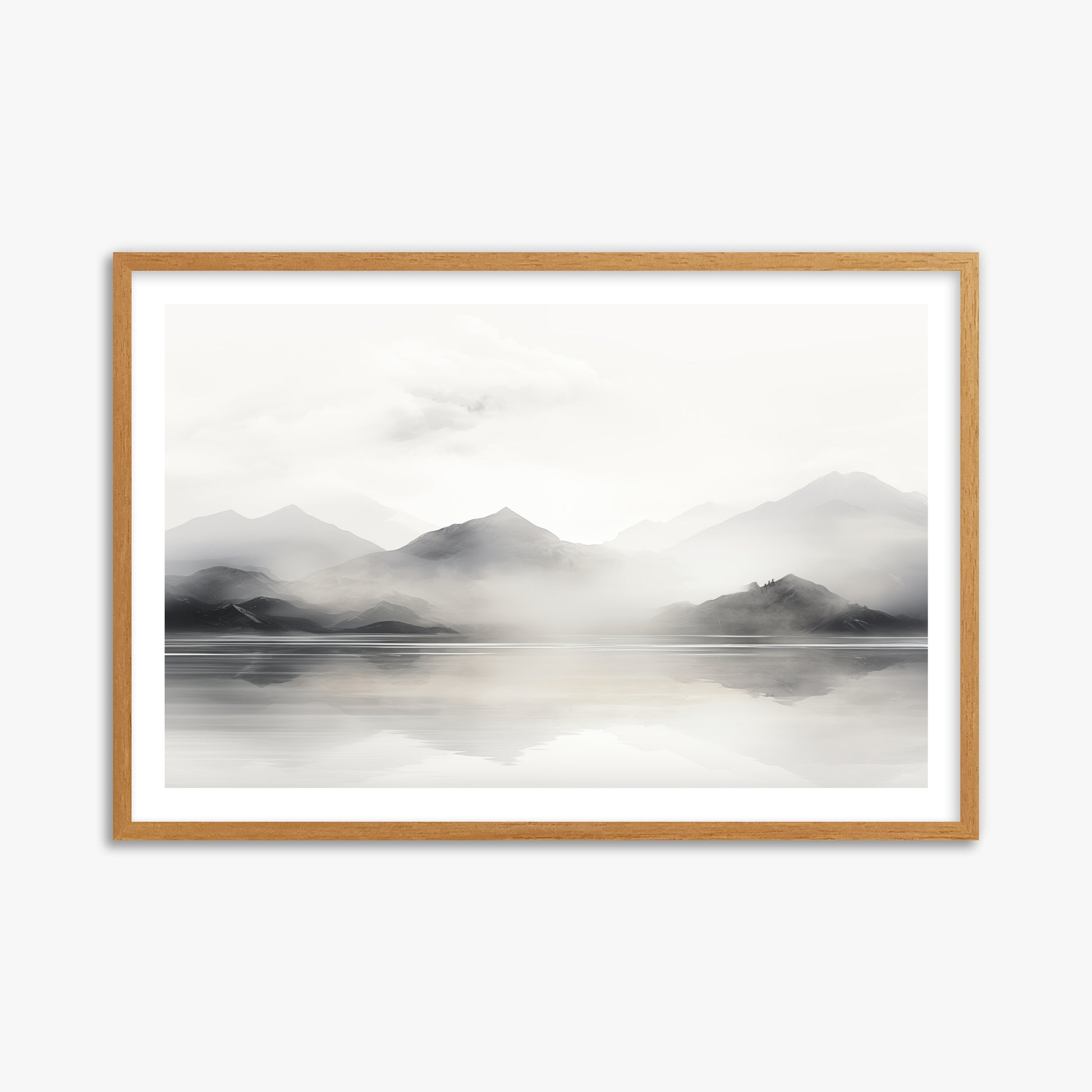 Misty Mountain Reflection, 61x91cm Framed Poster With Oak Frame
