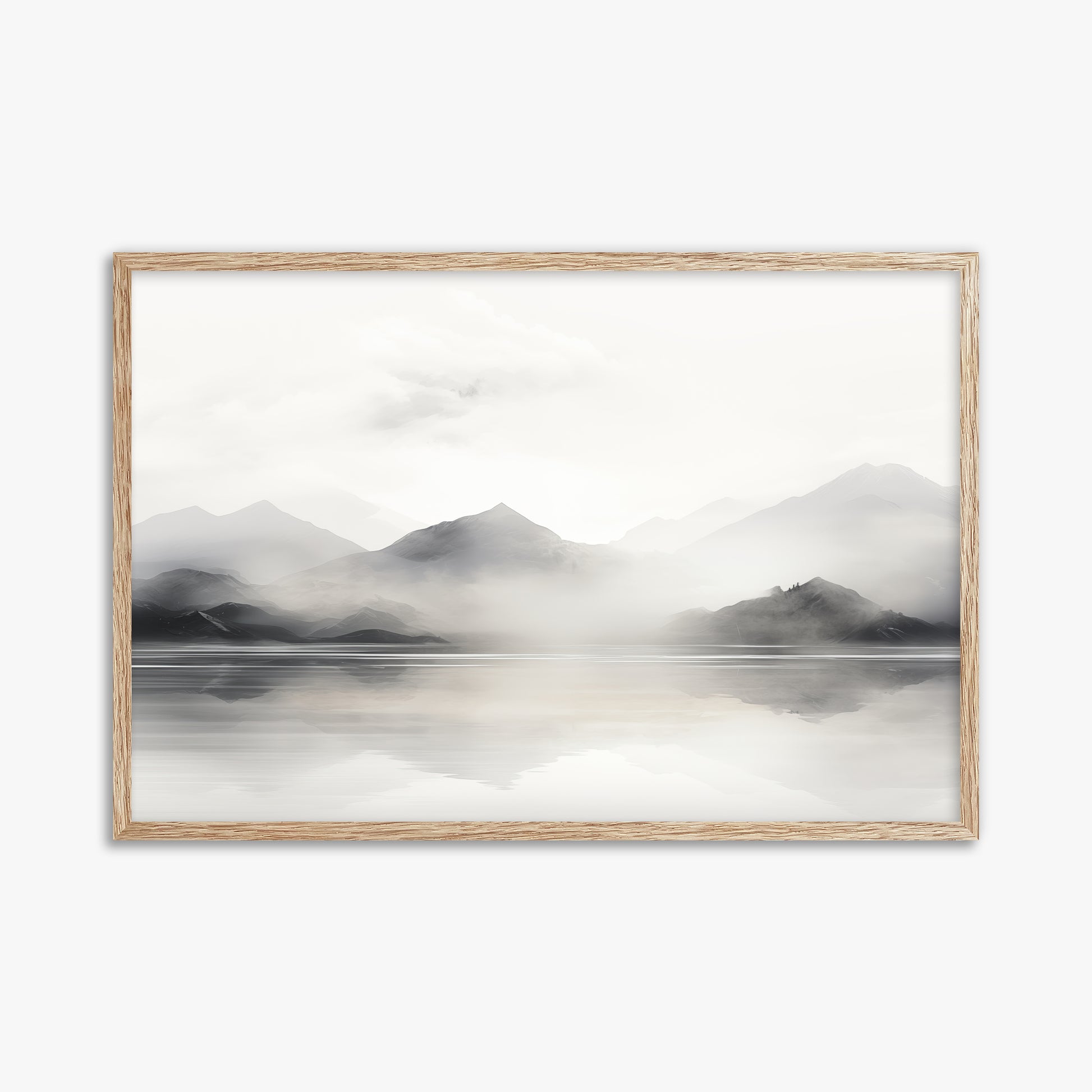 Misty Mountain Reflection, 61x91cm Framed Poster With Raw Oak Frame