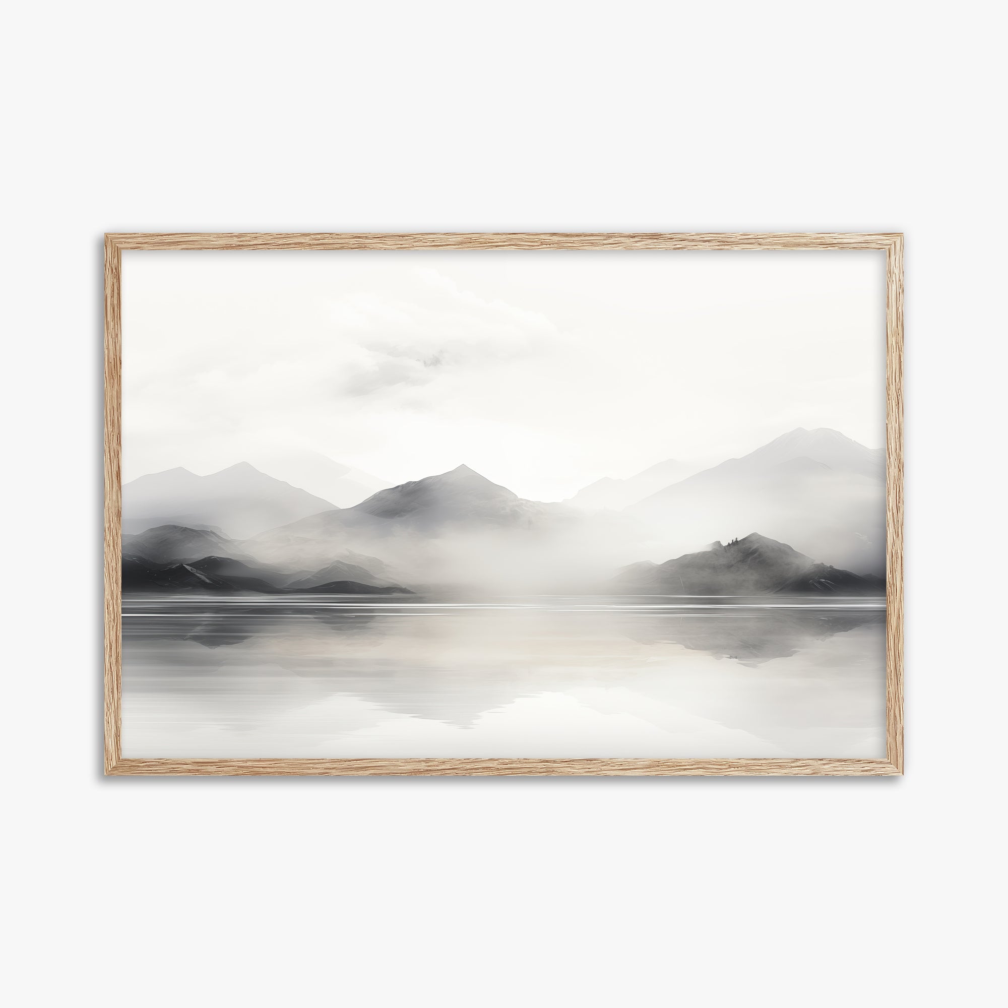 Misty Mountain Reflection, 61x91cm Framed Poster With Raw Oak Frame