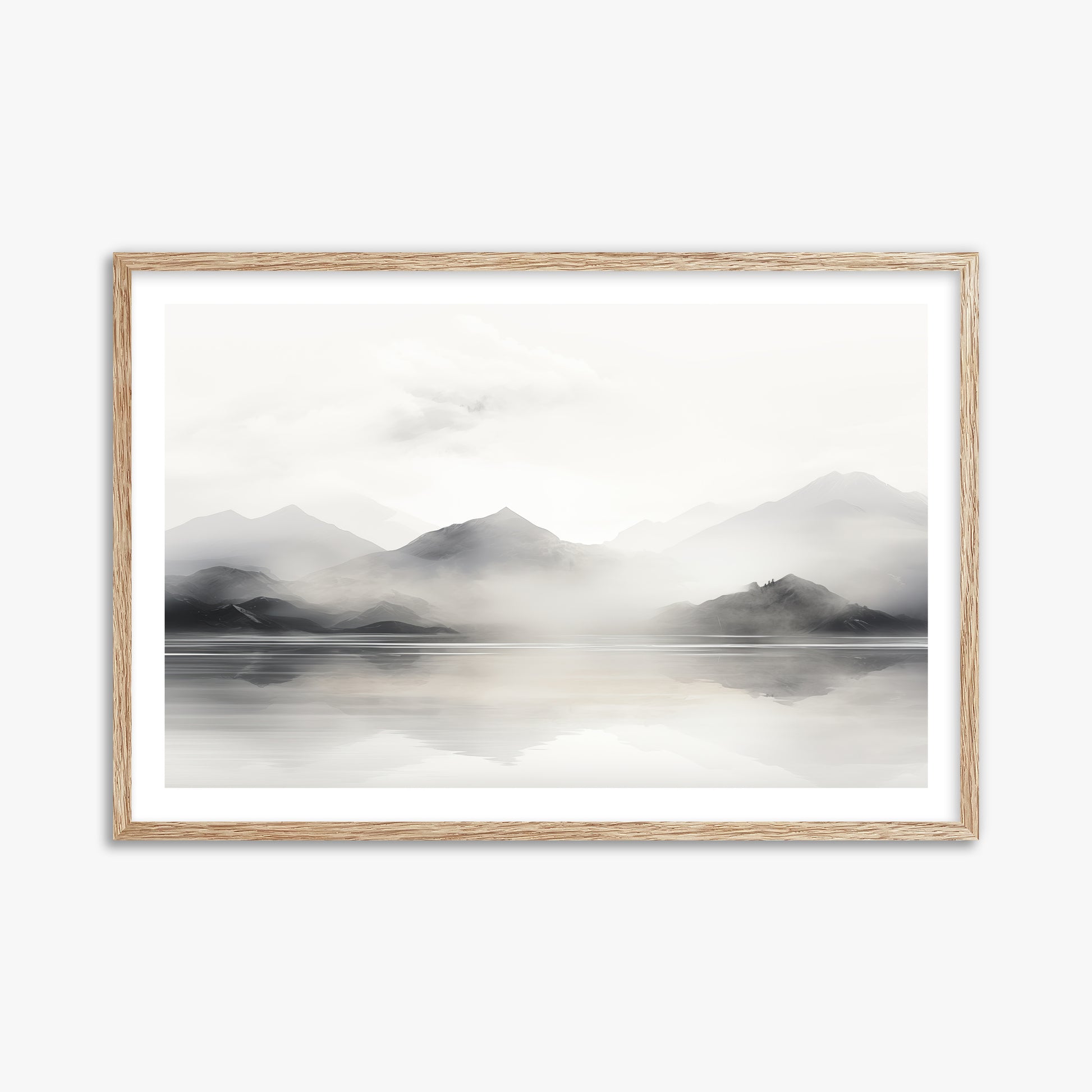 Misty Mountain Reflection, 61x91cm Framed Poster With Raw Oak Frame
