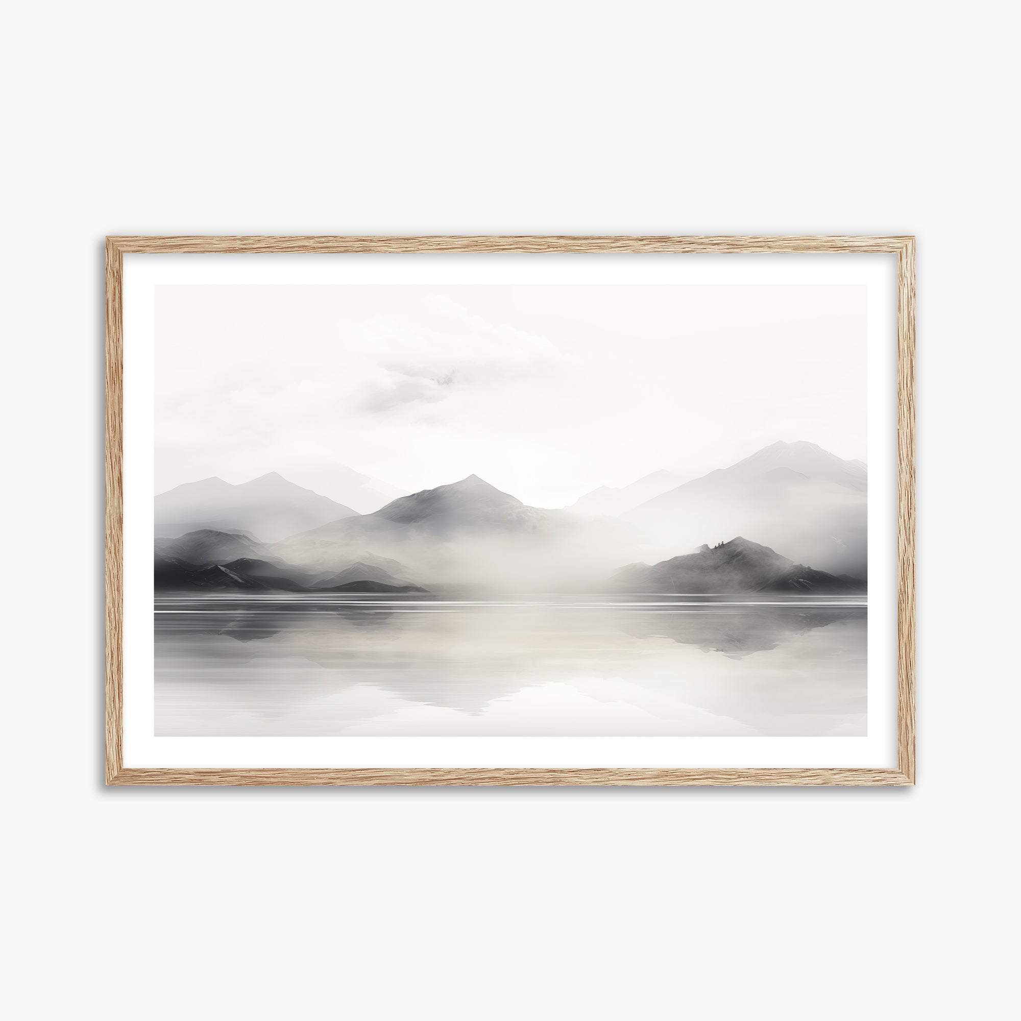 Misty Mountain Reflection, 61x91cm Framed Poster With Raw Oak Frame