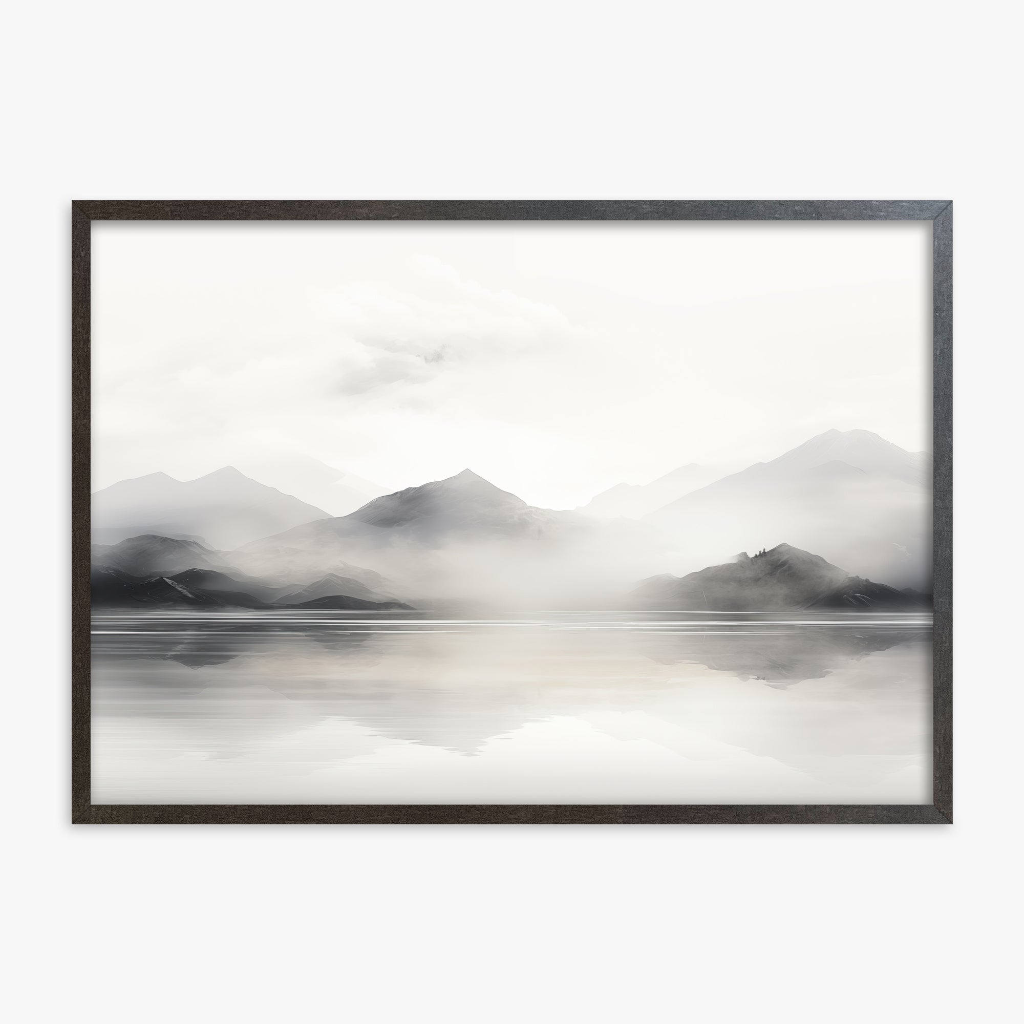 Misty Mountain Reflection, 70x100cm Framed Poster With Espresso Frame