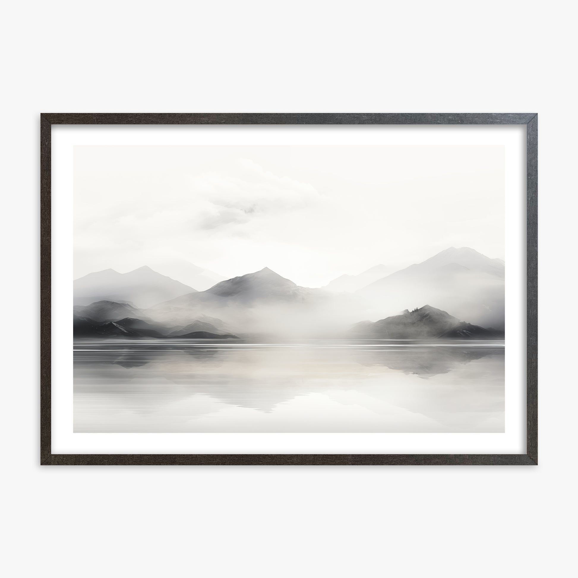 Misty Mountain Reflection, 70x100cm Framed Poster With Espresso Frame