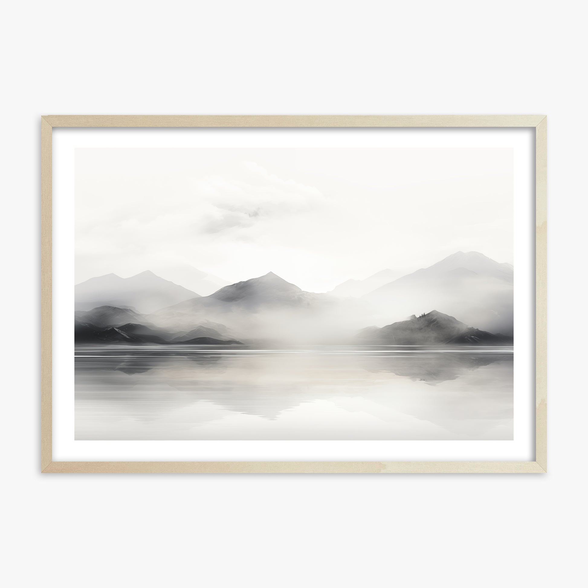 Misty Mountain Reflection, 70x100cm Framed Poster With Lime Wood Frame