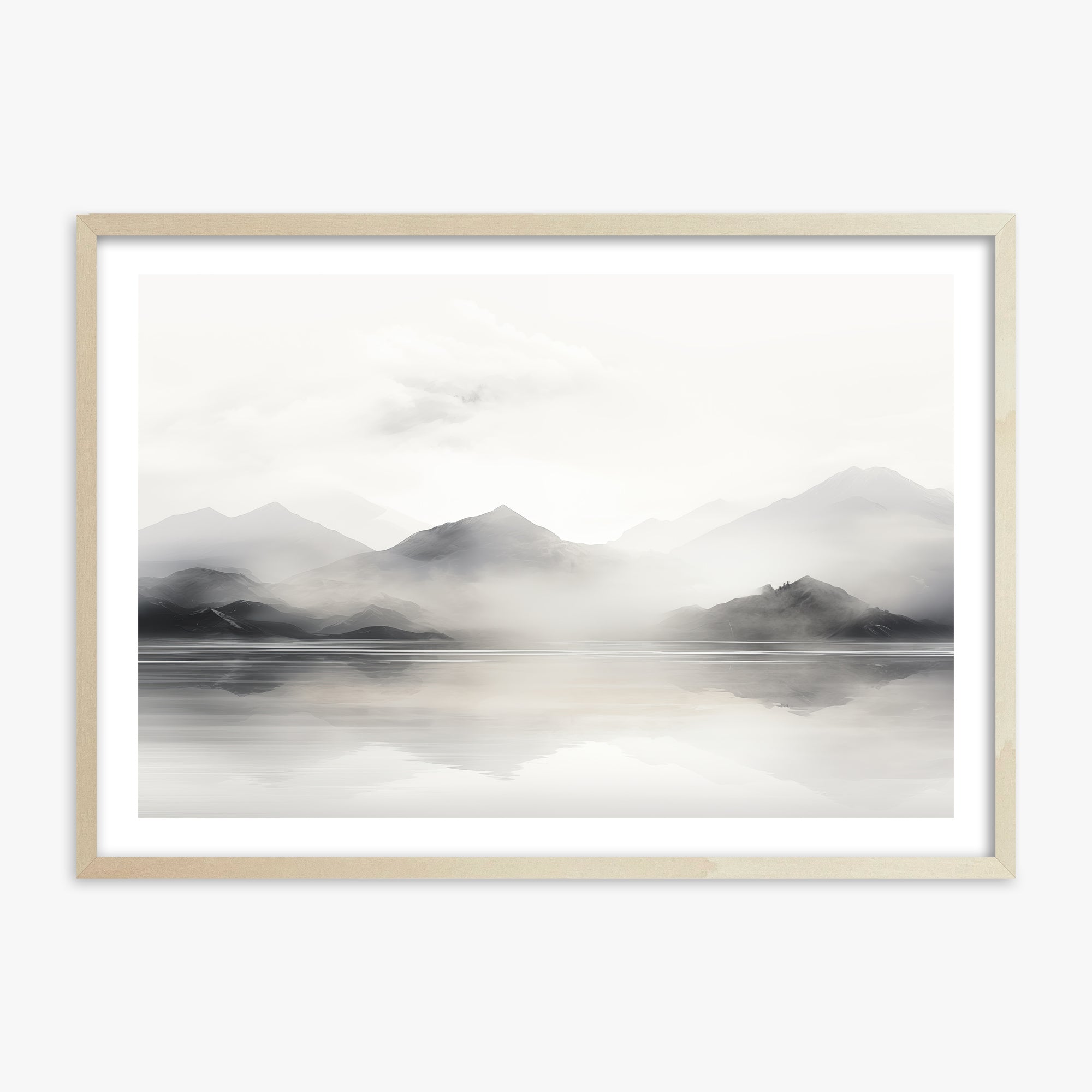 Misty Mountain Reflection, 70x100cm Framed Poster With Lime Wood Frame
