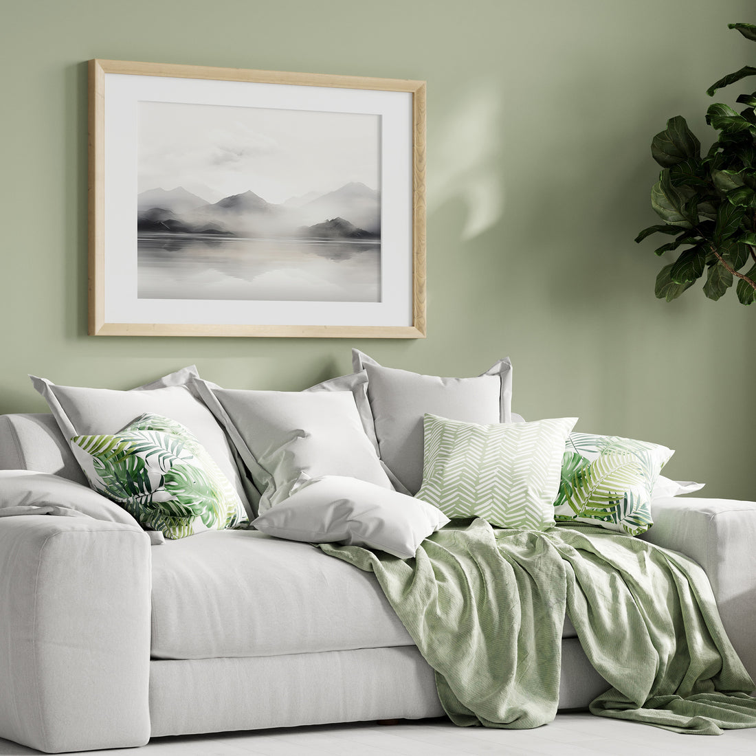 Misty Mountain Reflection, 50x70cm Framed Poster With Black Frame