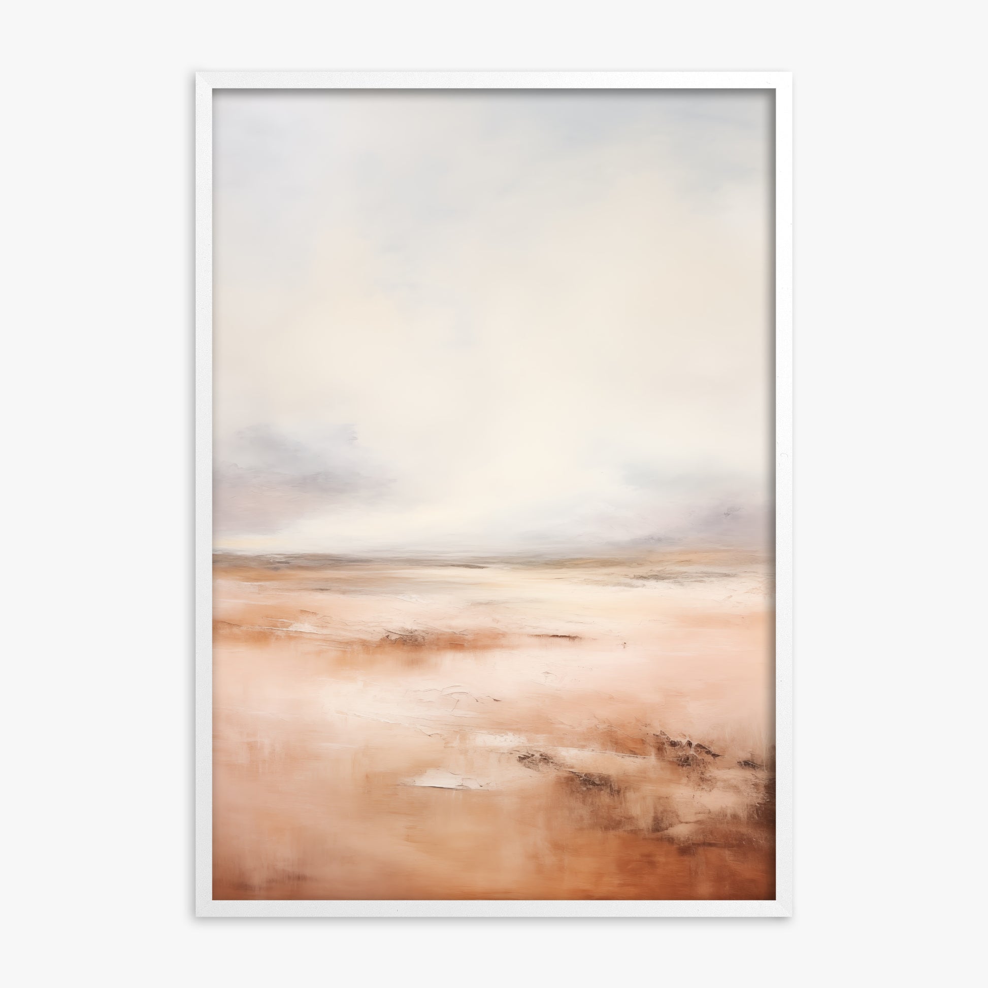 Tranquil Desert Dawn, White Framed Poster With White Frame