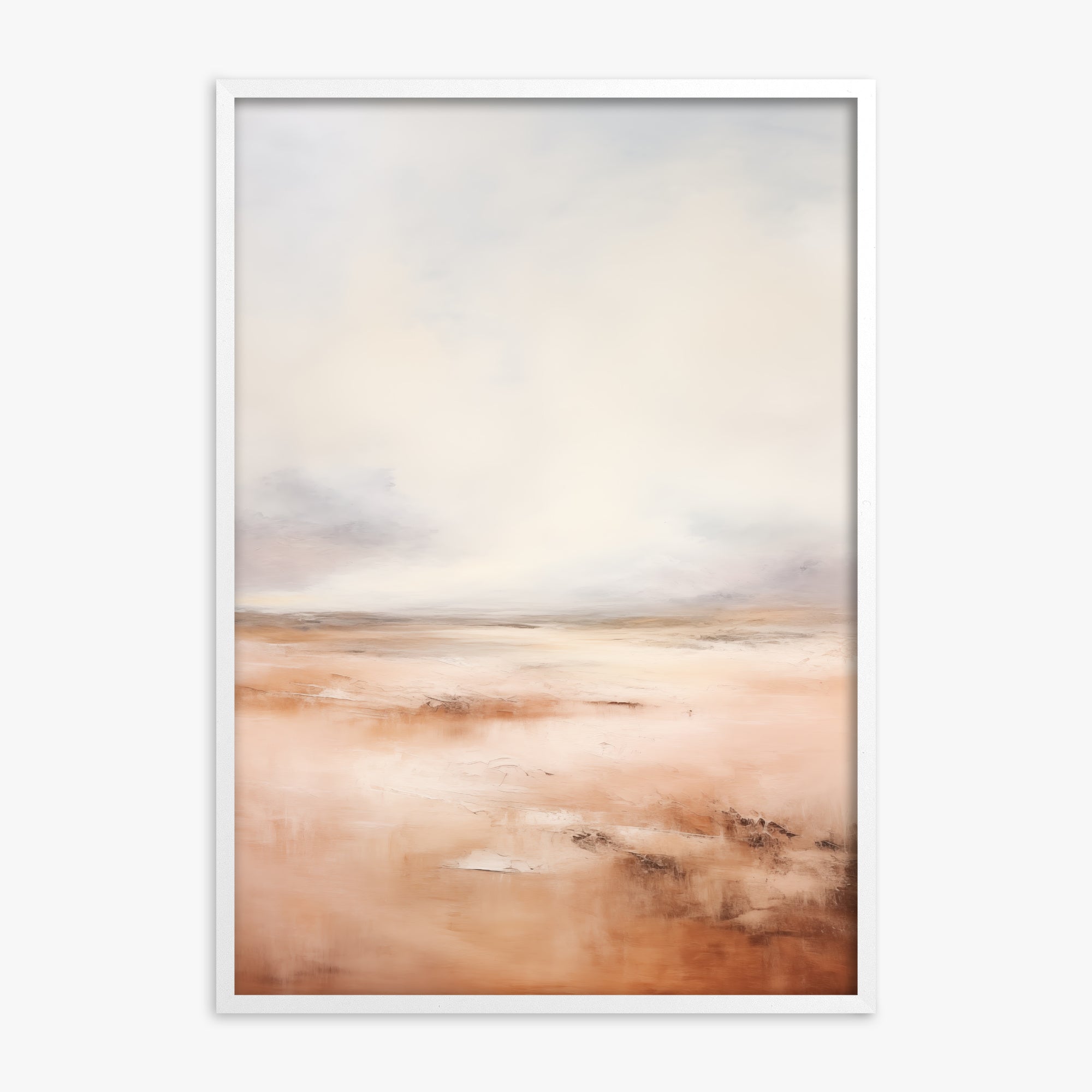 Tranquil Desert Dawn, White Framed Poster With White Frame