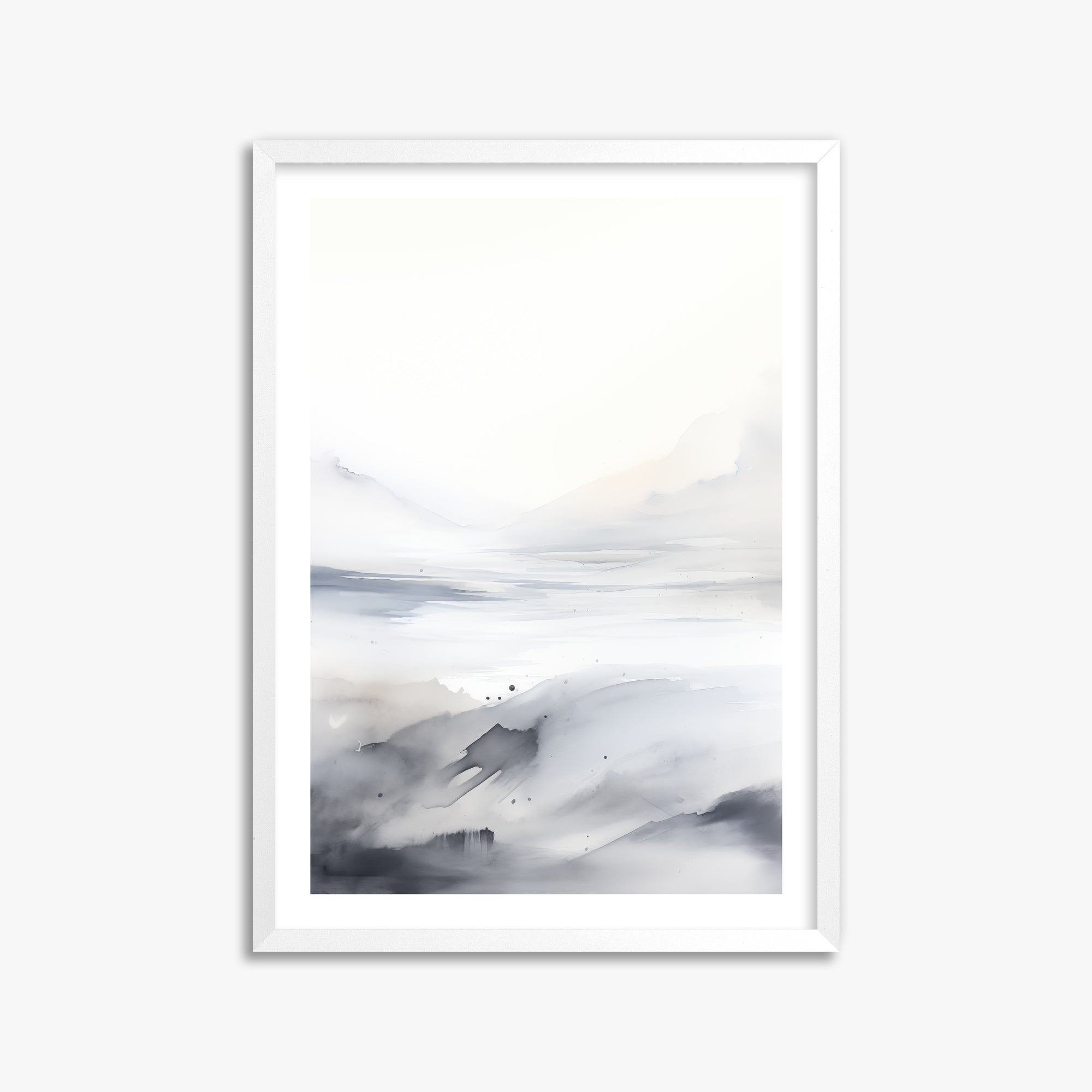 Misty Horizon Whisper, 50x70cm Framed Poster With White Frame