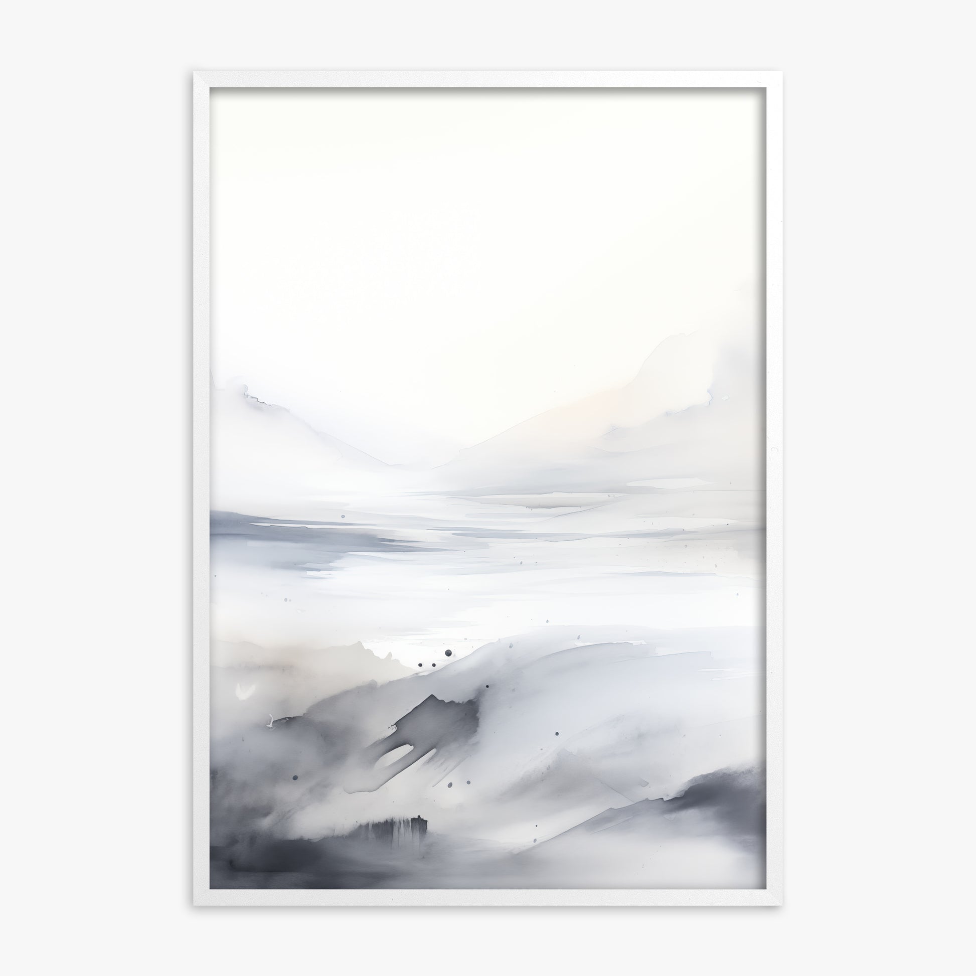 Misty Horizon Whisper, White Framed Poster With White Frame