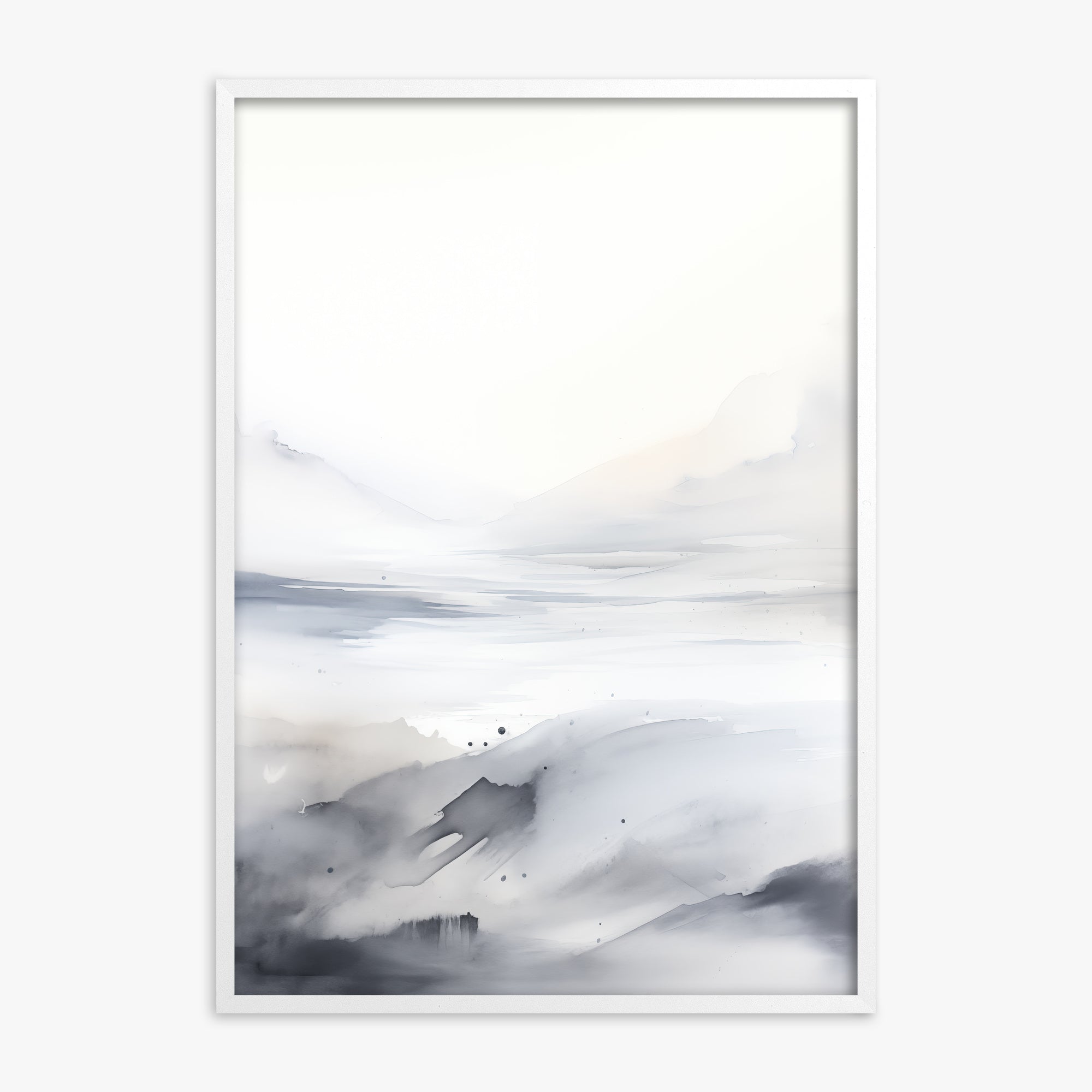 Misty Horizon Whisper, White Framed Poster With White Frame