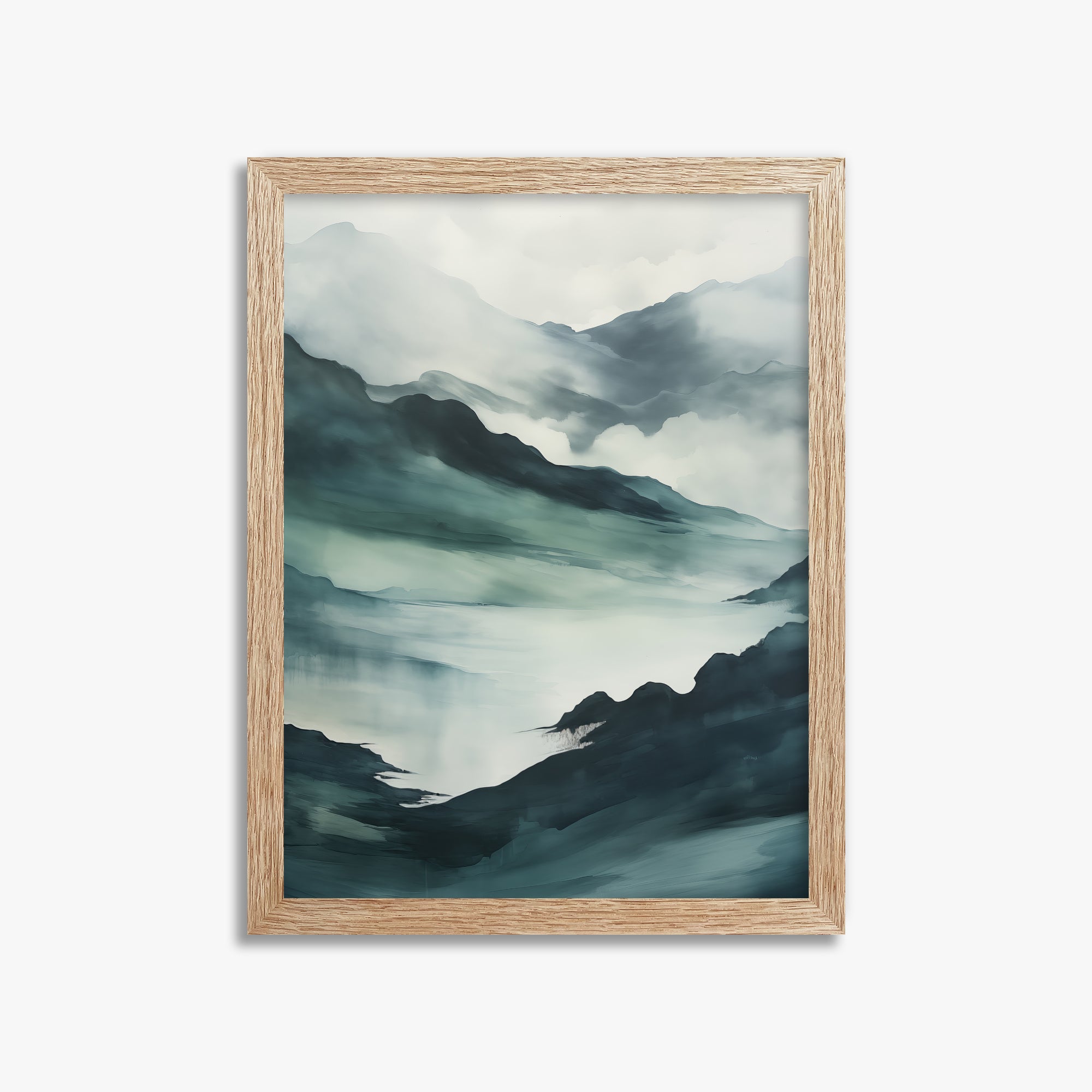 Misty Mountain Vale, 30x40cm Framed Poster With Raw Oak Frame