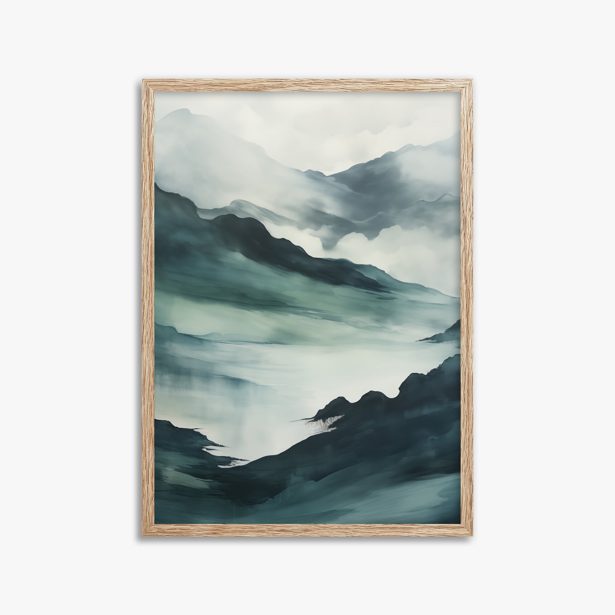 Misty Mountain Vale, 50x70cm Framed Poster With Raw Oak Frame