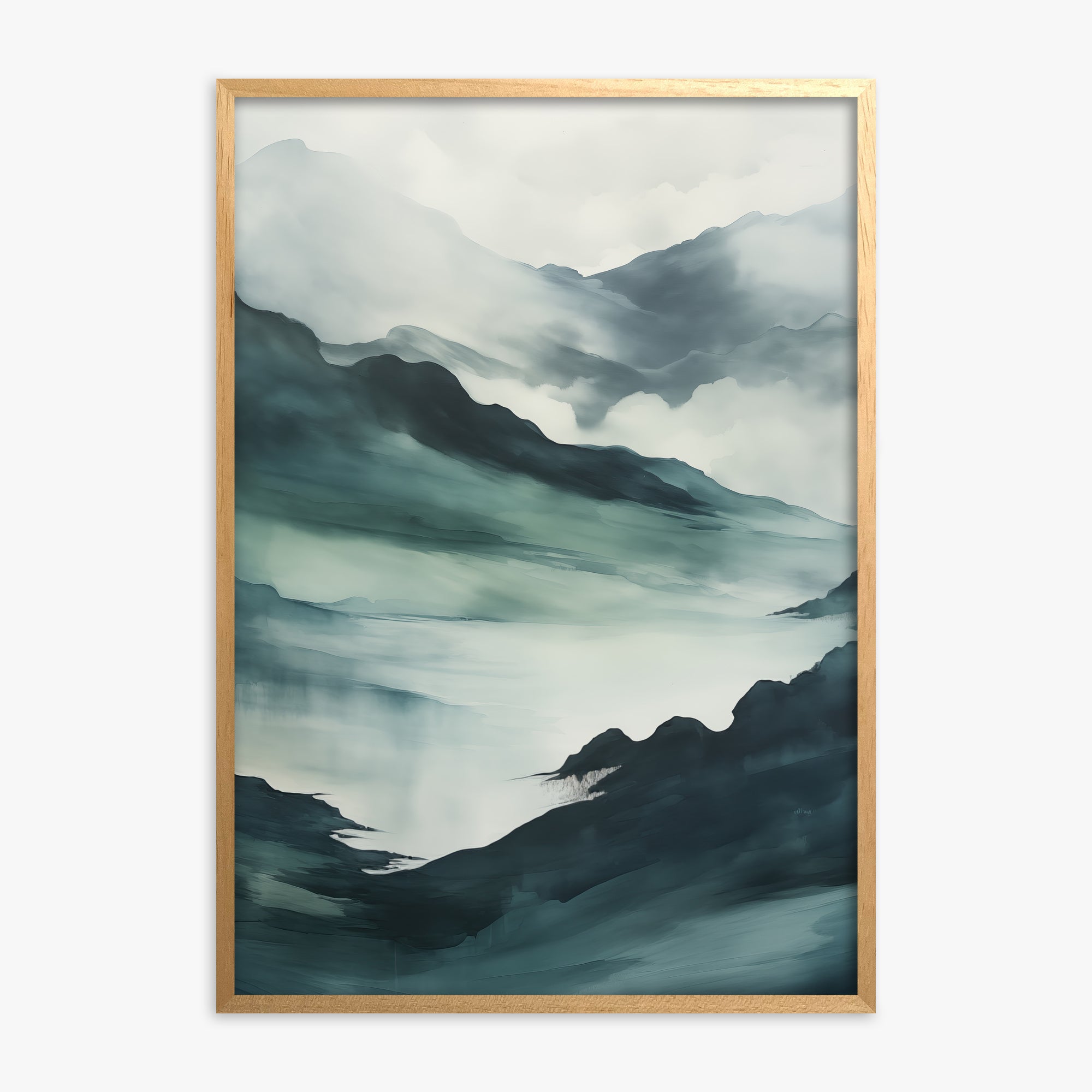 Misty Mountain Vale, Oak Framed Poster With Oak Frame