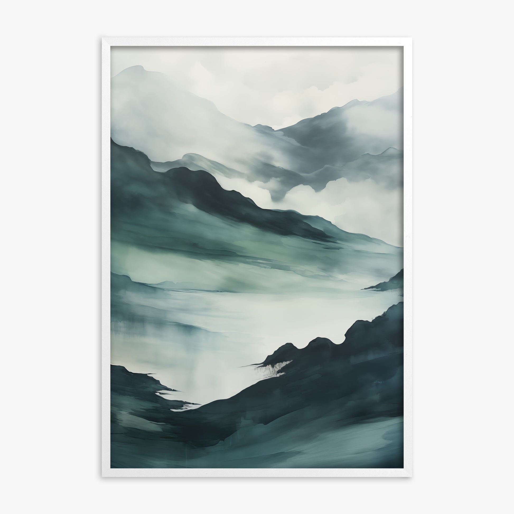 Misty Mountain Vale, White Framed Poster With White Frame