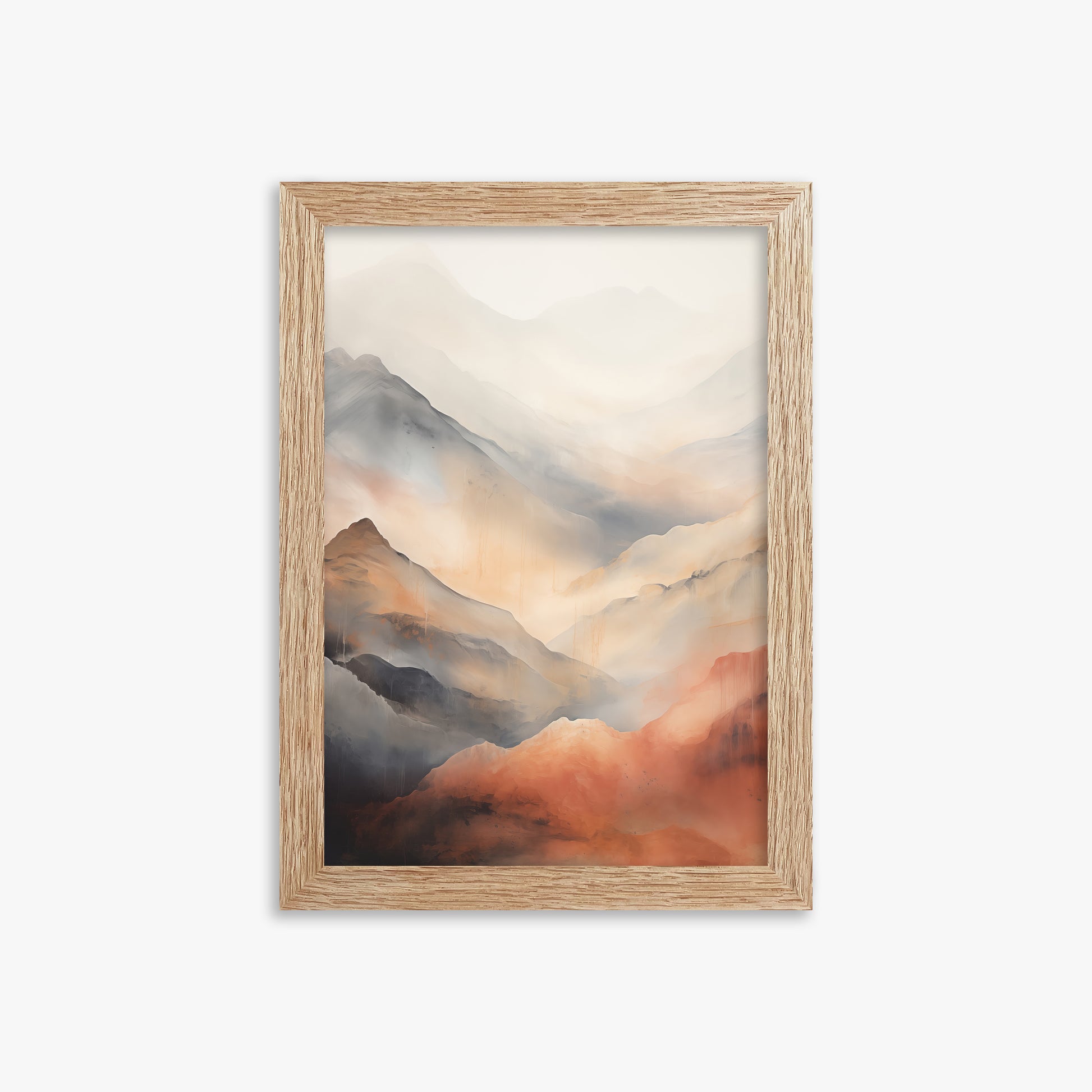 Misty Mountain Blush, 21x30cm Framed Art Reproduction With Raw Oak Frame