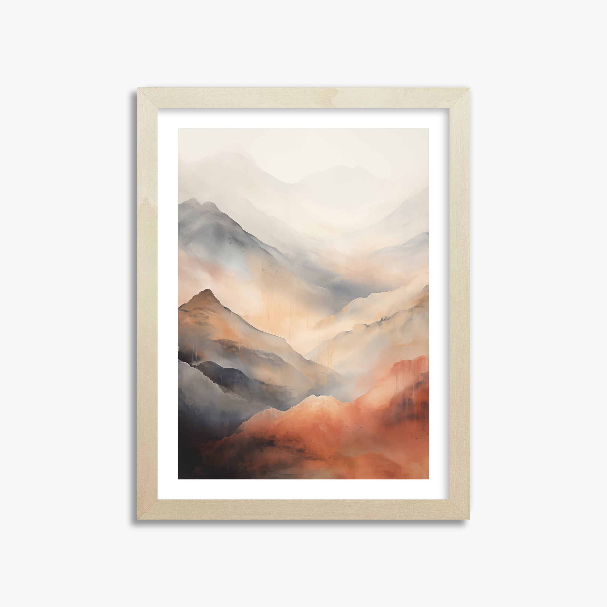 Misty Mountain Blush, 30x40cm Framed Art Reproduction With Lime Wood Frame