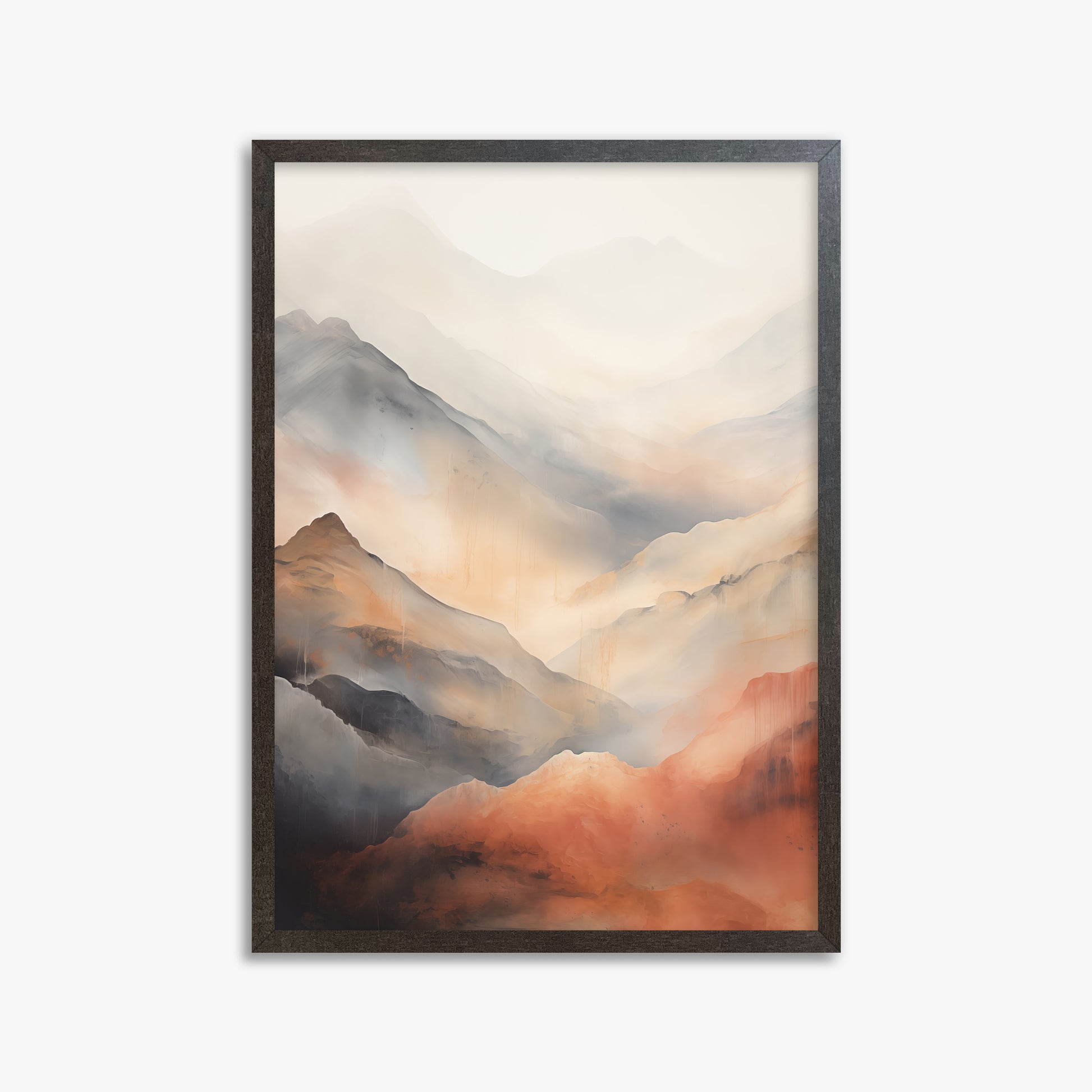 Misty Mountain Blush, 50x70cm Framed Art Reproduction With Espresso Frame