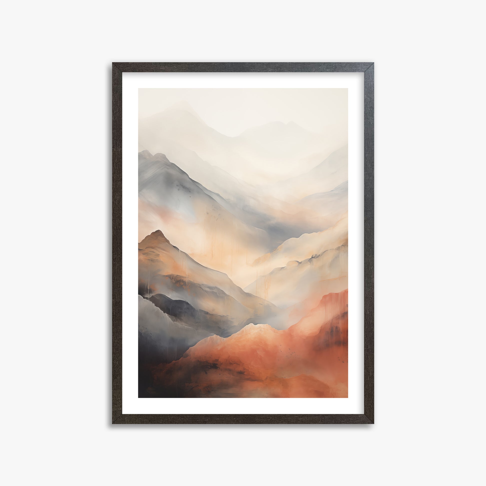 Misty Mountain Blush, 50x70cm Framed Art Reproduction With Espresso Frame
