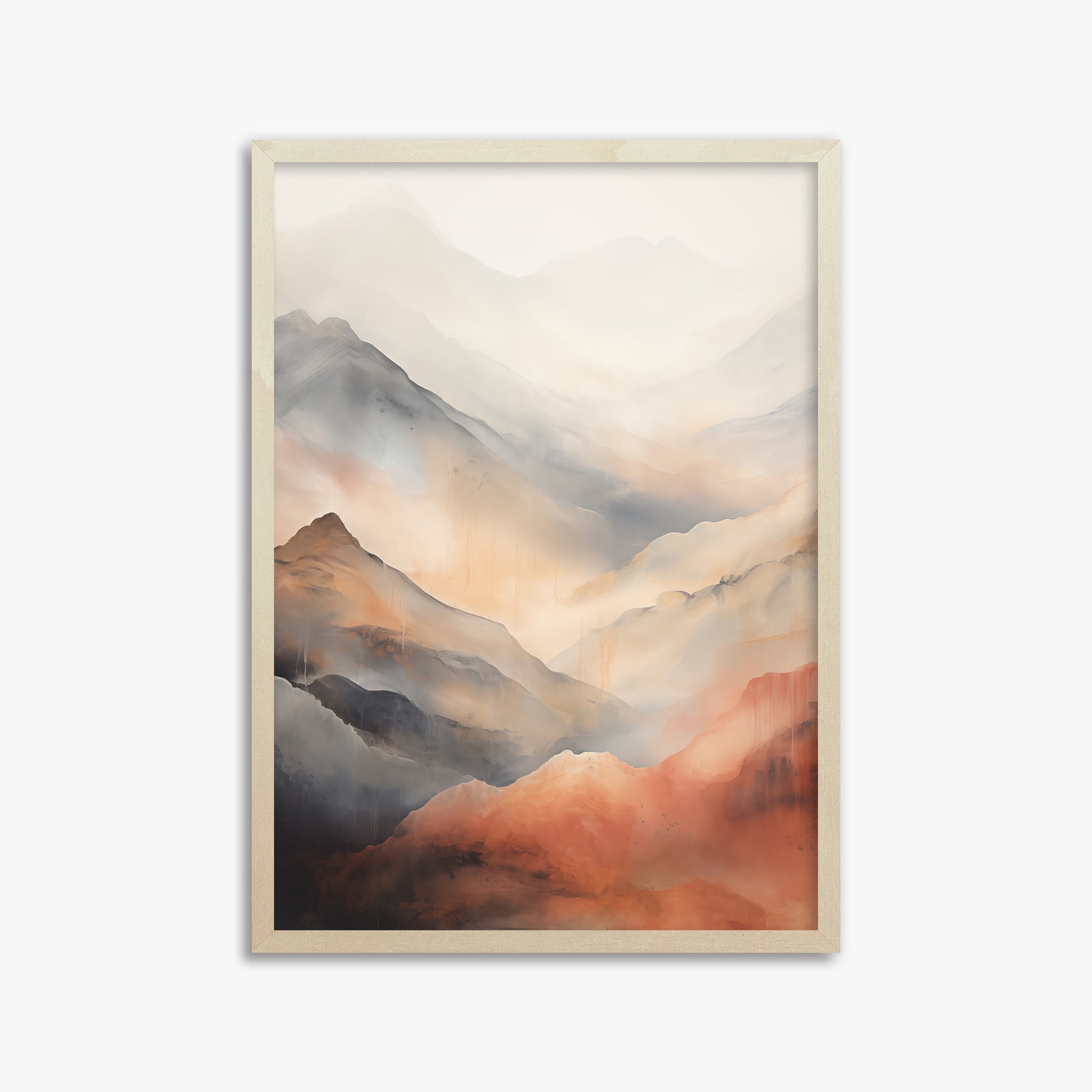 Misty Mountain Blush, 50x70cm Framed Art Reproduction With Lime Wood Frame
