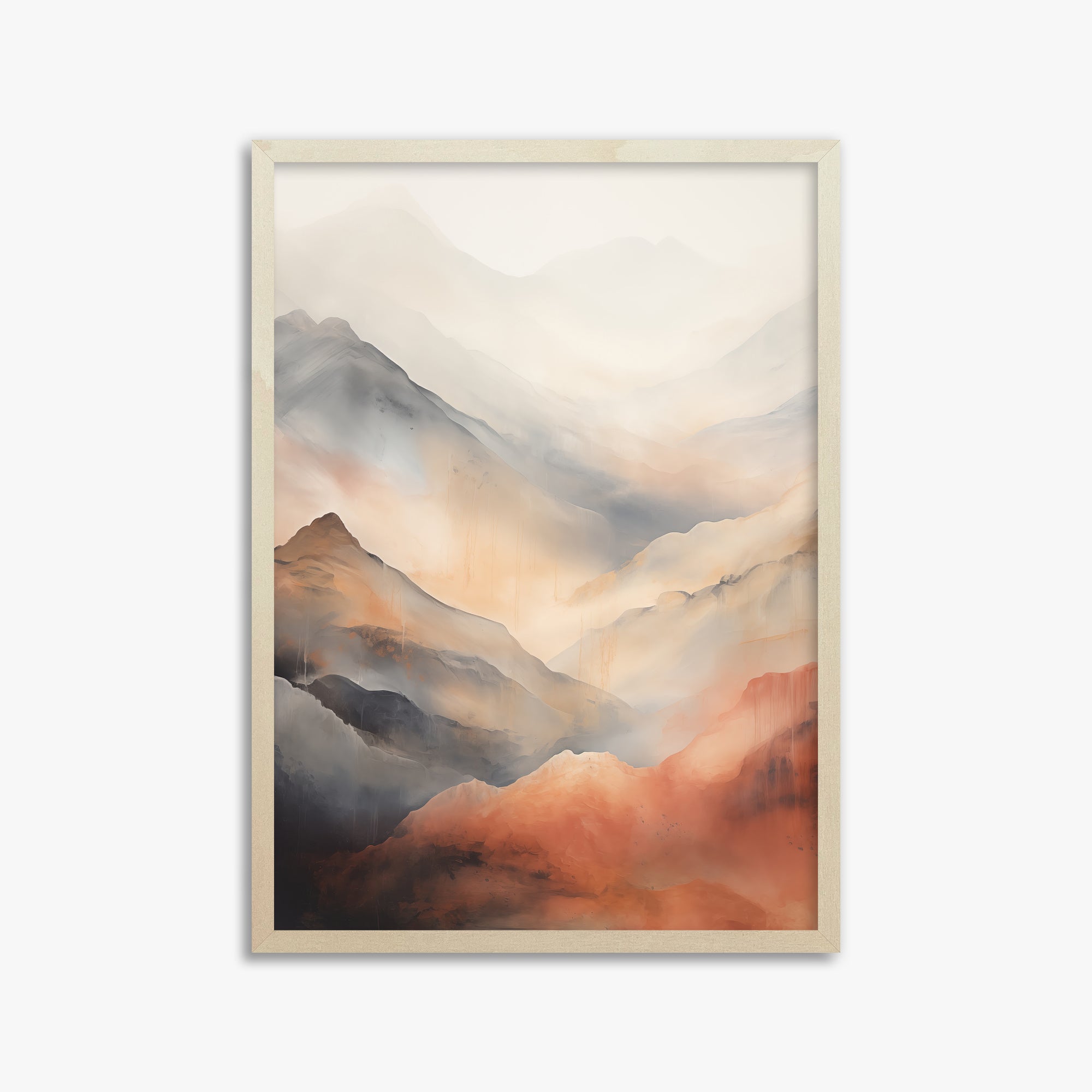 Misty Mountain Blush, 50x70cm Framed Art Reproduction With Lime Wood Frame