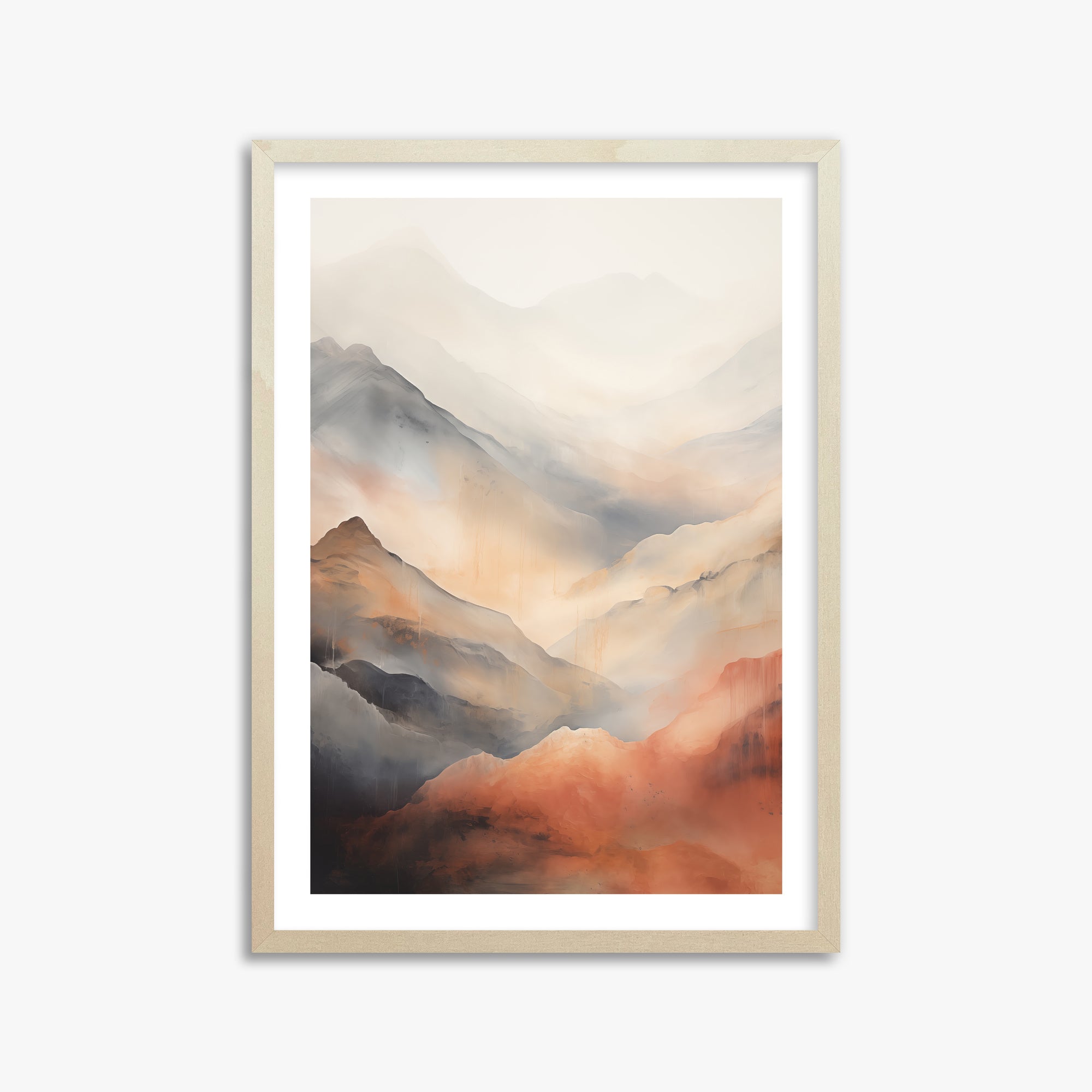 Misty Mountain Blush, 50x70cm Framed Art Reproduction With Lime Wood Frame