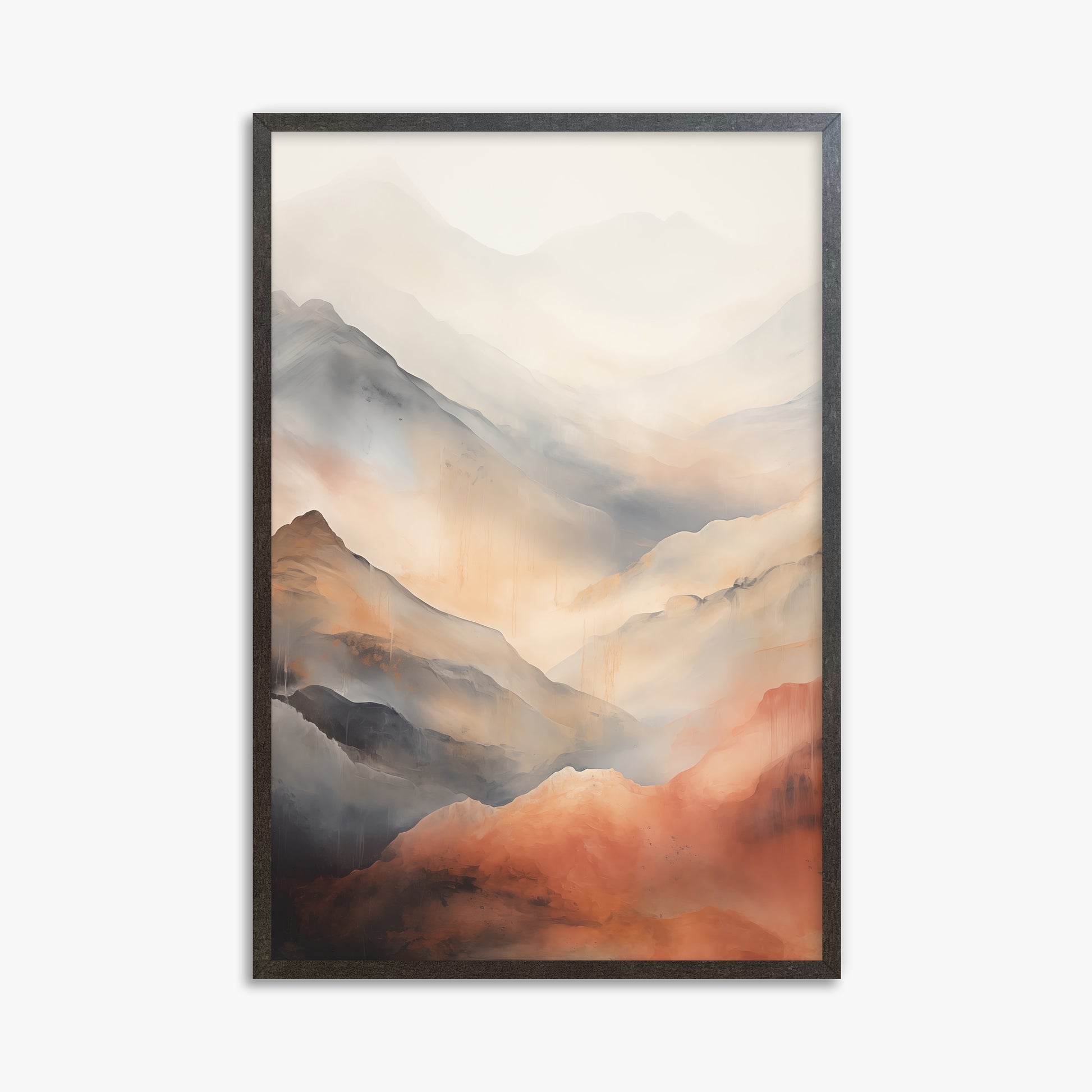 Misty Mountain Blush, 61x91cm Framed Art Reproduction With Espresso Frame