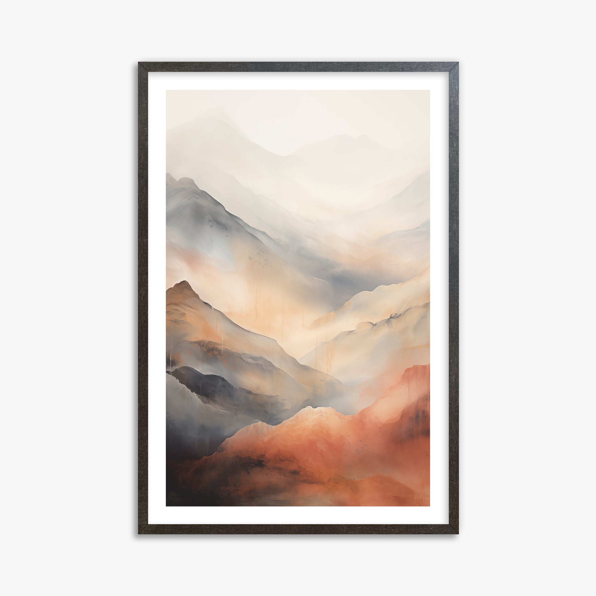 Misty Mountain Blush, 61x91cm Framed Art Reproduction With Espresso Frame