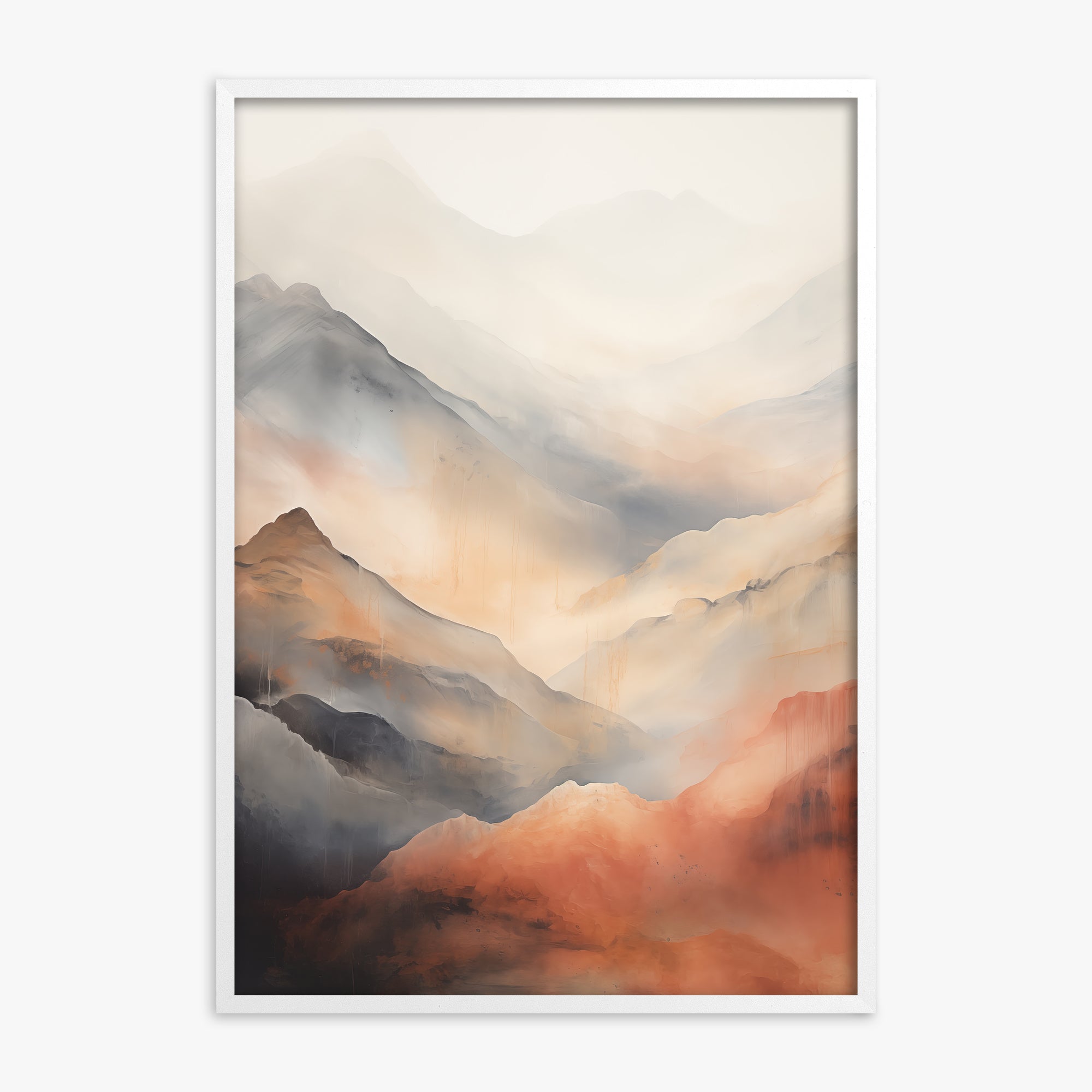 Misty Mountain Blush, White Framed Poster With White Frame
