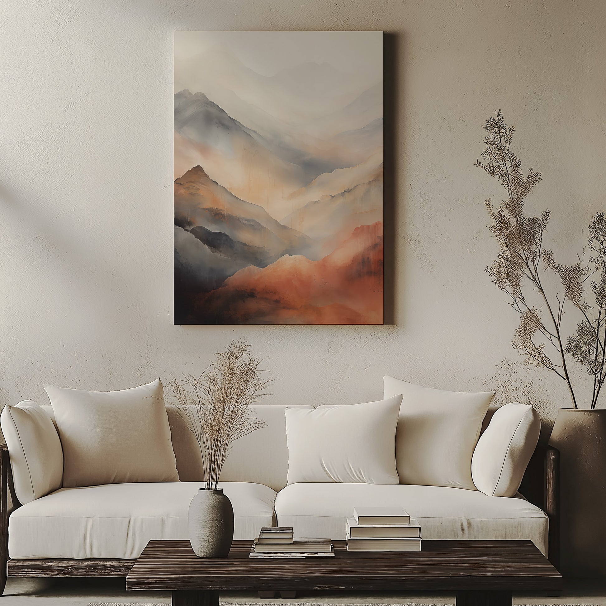 Design Concept No. 57 for Misty Mountain Blush Japanese Satin Canvas Wall Art