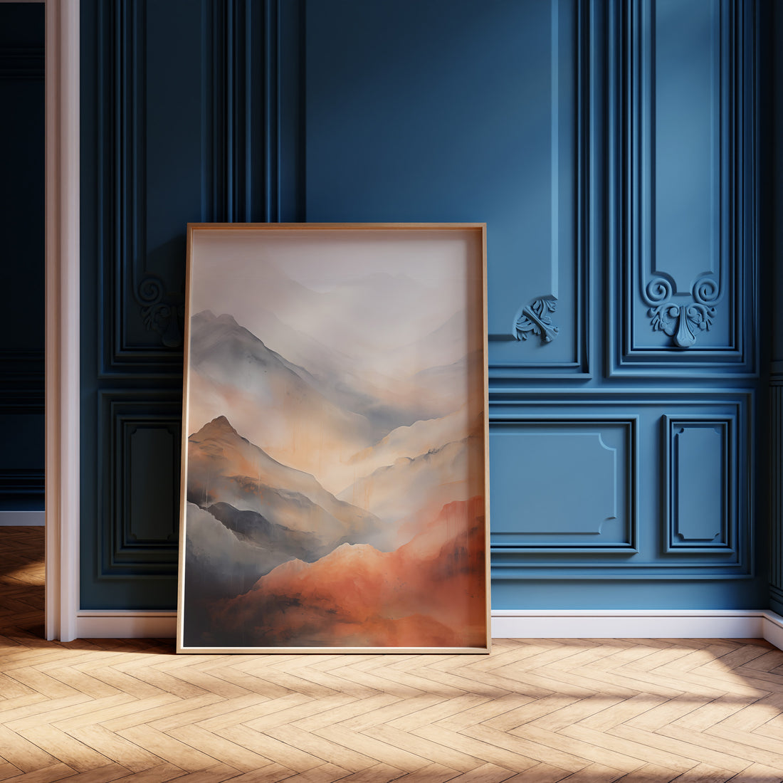 Misty Mountain Blush, 50x70cm Framed Poster With Black Frame