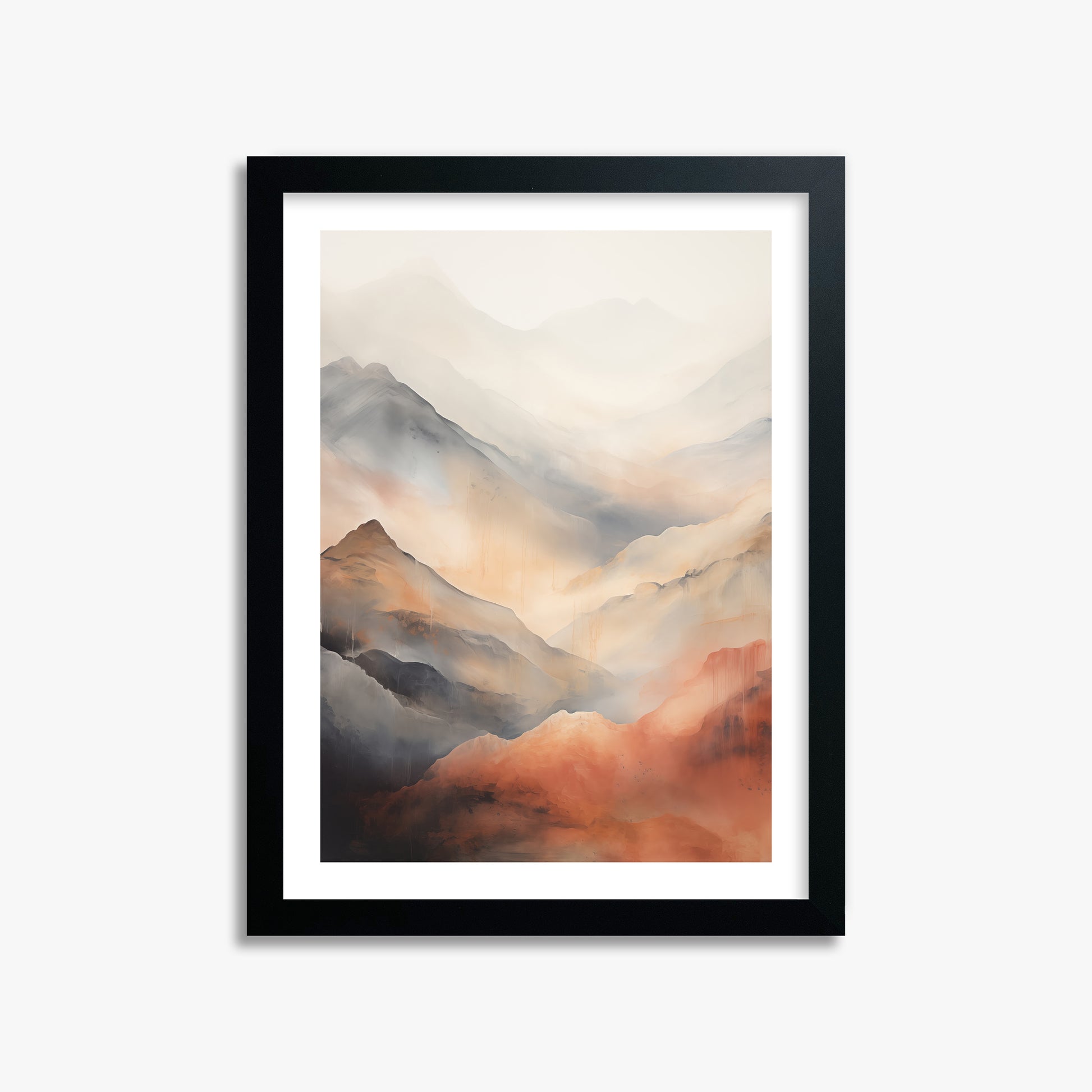 Misty Mountain Blush, 30x40cm Black Framed Art Reproduction