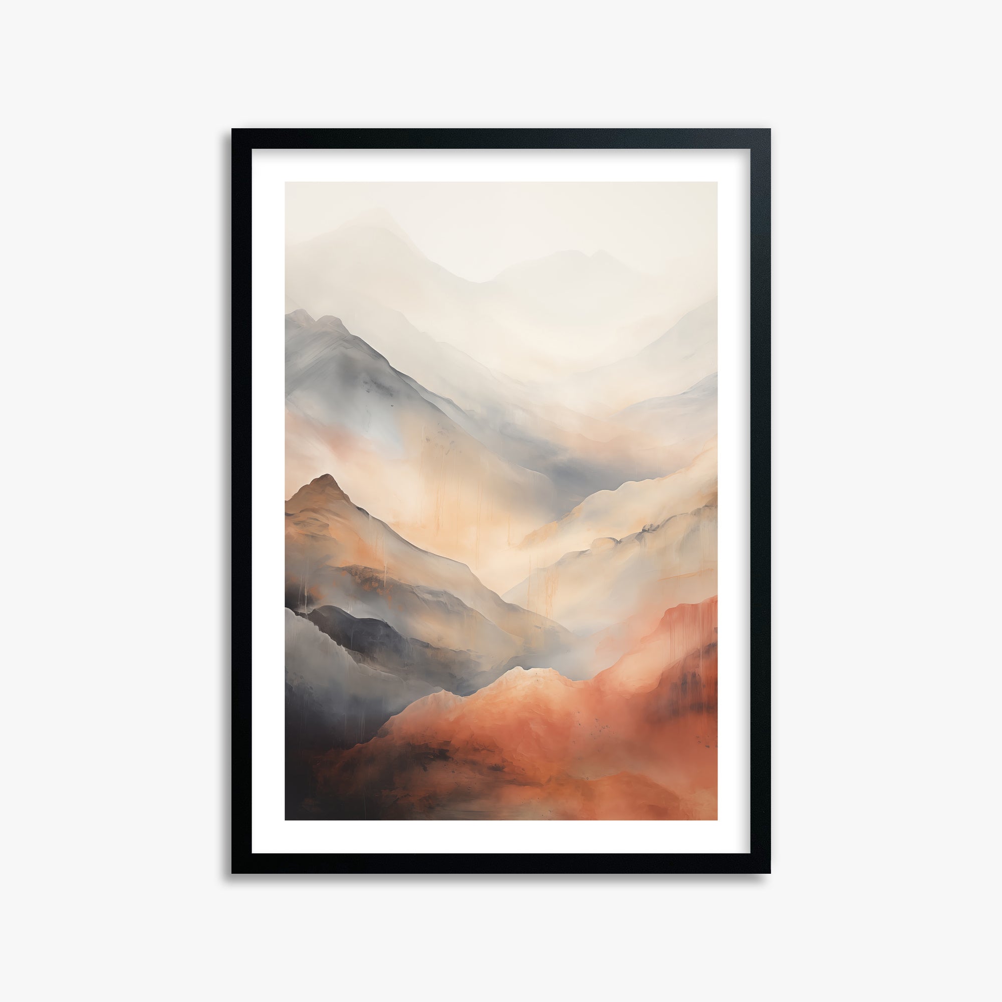 Misty Mountain Blush, 50x70cm Black Framed Art Reproduction