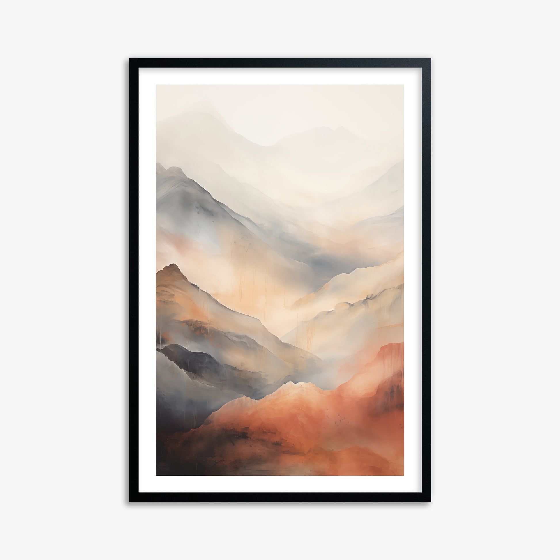 Misty Mountain Blush, 61x91cm Black Framed Art Reproduction