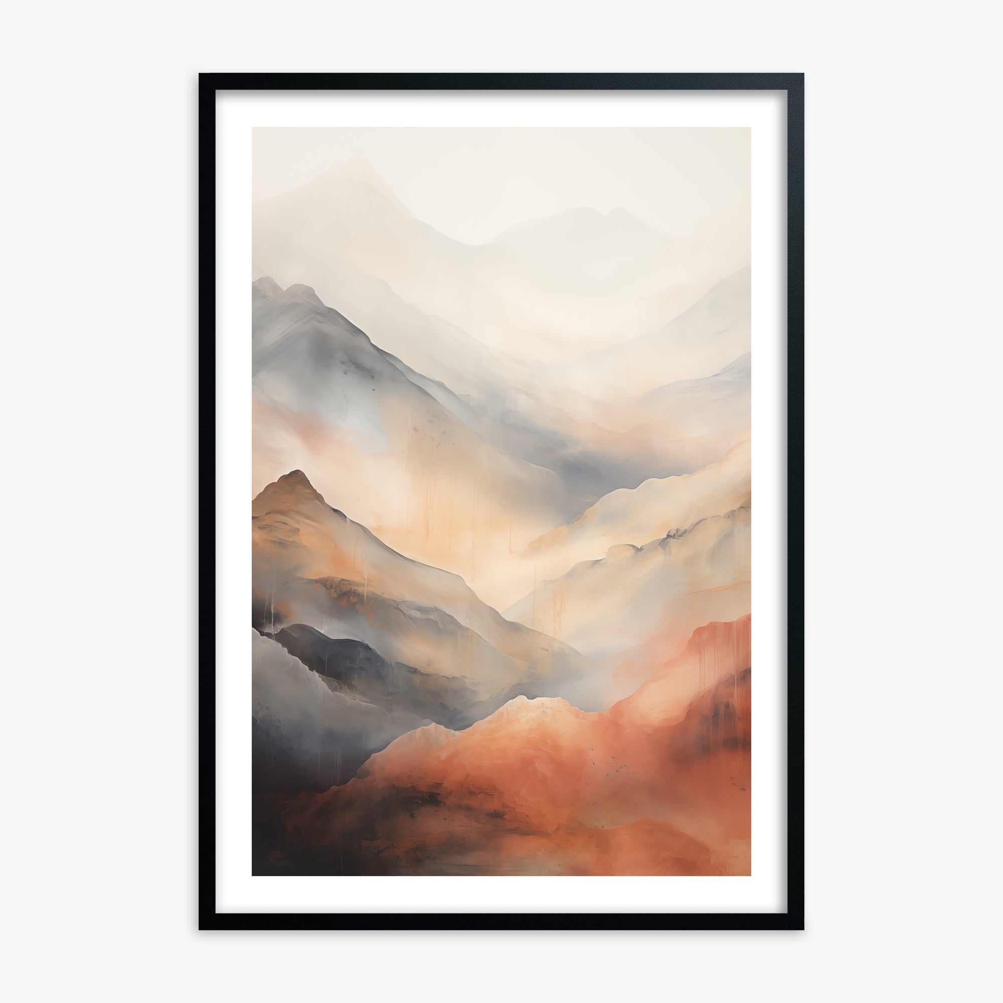 Misty Mountain Blush, 70x100cm Black Framed Art Reproduction