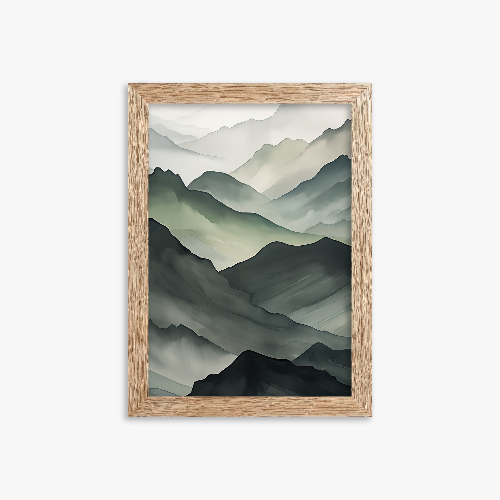 Misty Mountain Layers, 21x30cm Framed Poster With Raw Oak Frame