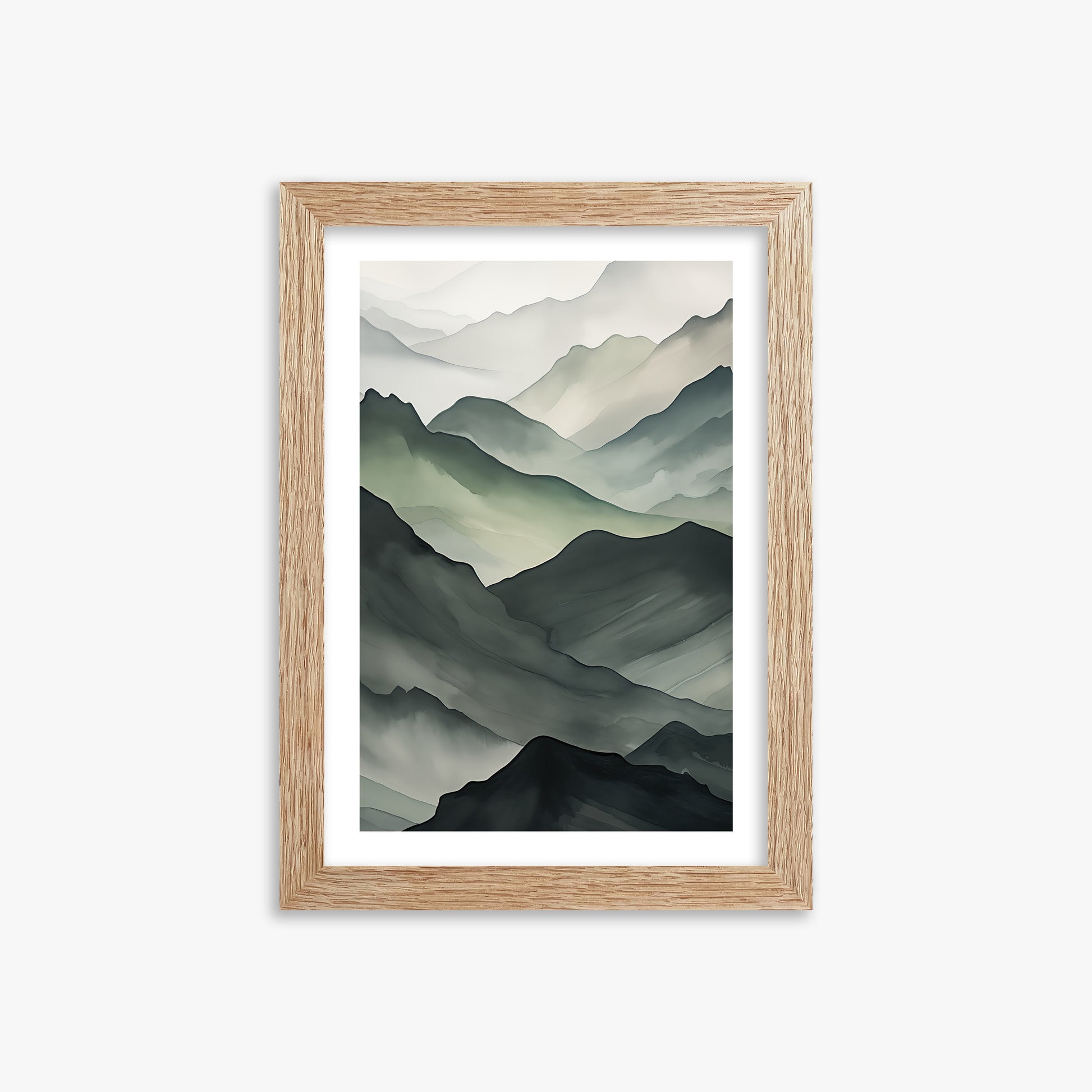 Misty Mountain Layers, 21x30cm Framed Poster With Raw Oak Frame