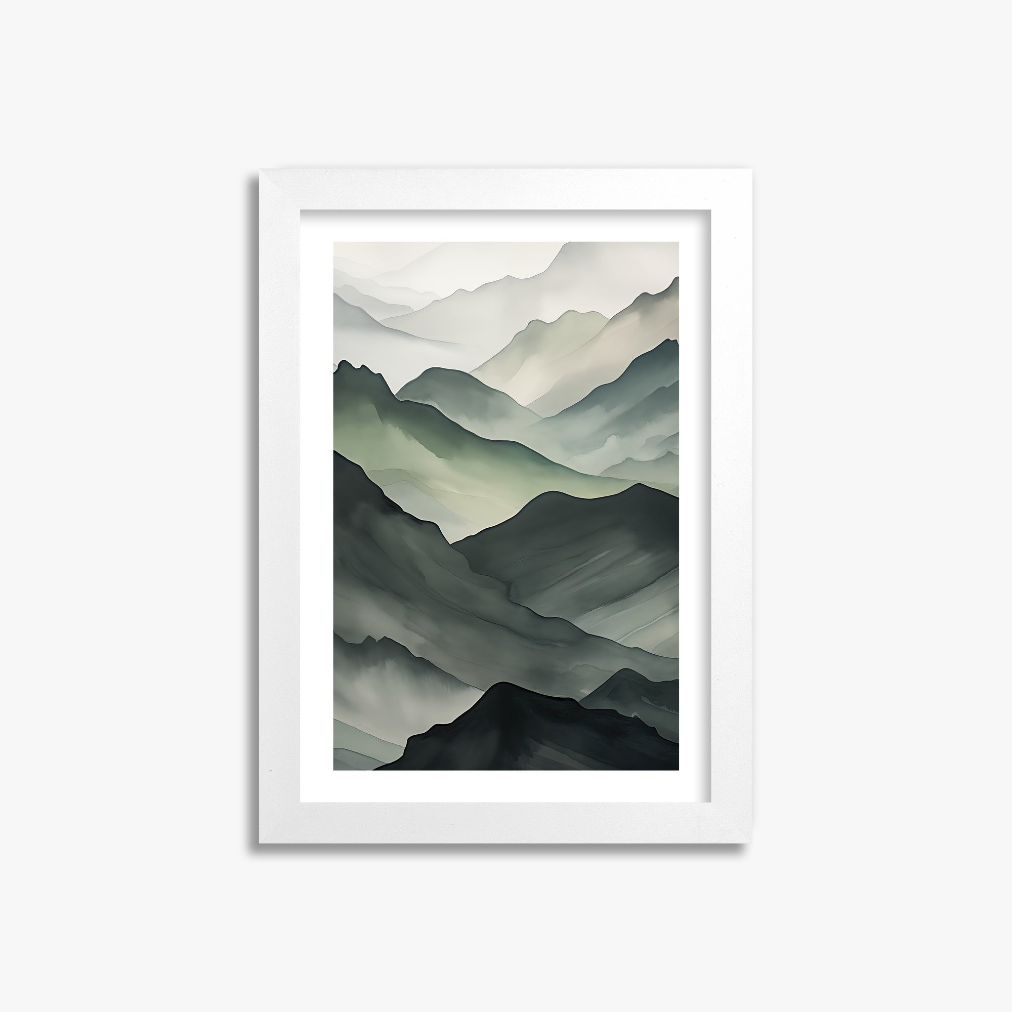 Misty Mountain Layers, 21x30cm Framed Poster With White Frame