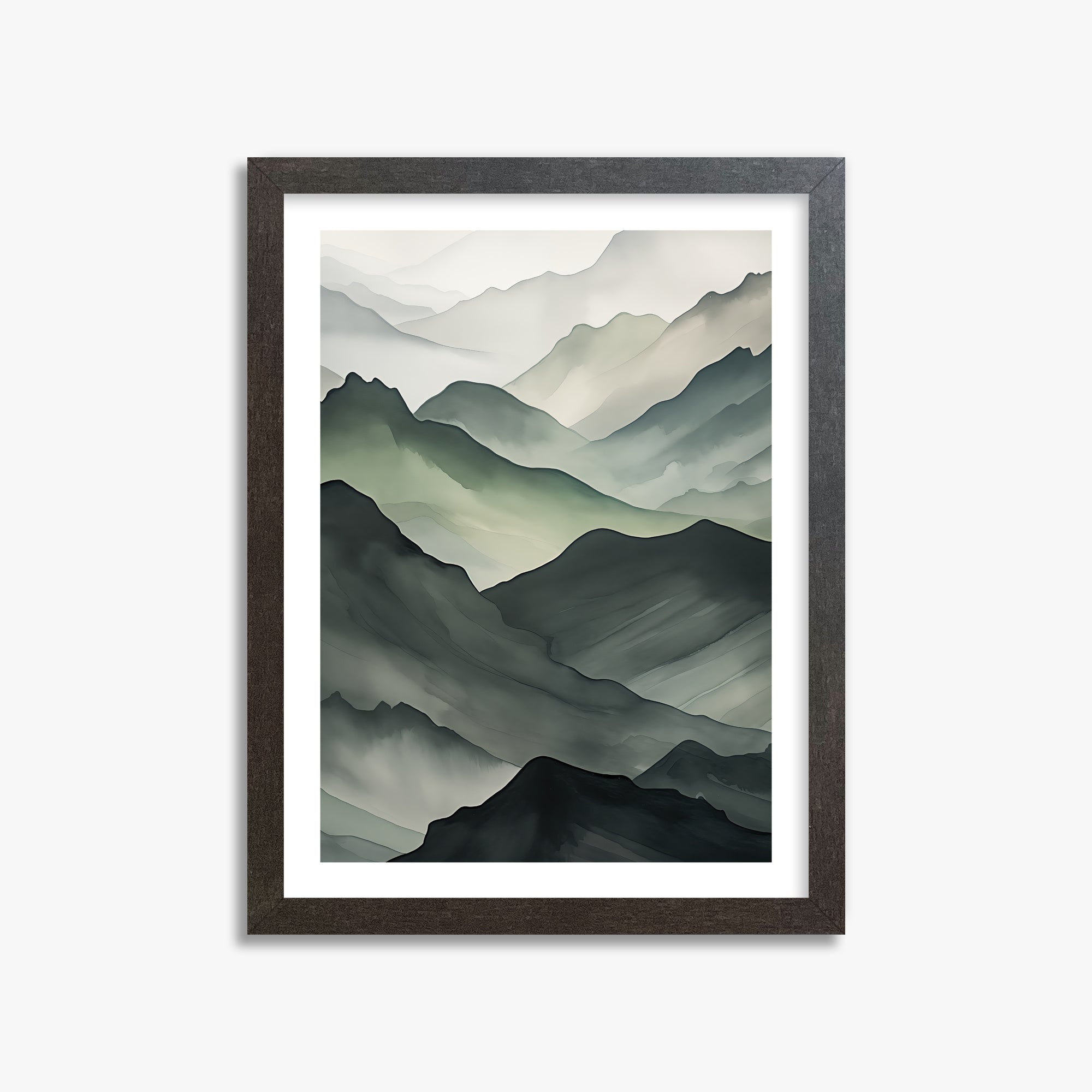 Misty Mountain Layers, 30x40cm Framed Poster With Espresso Frame
