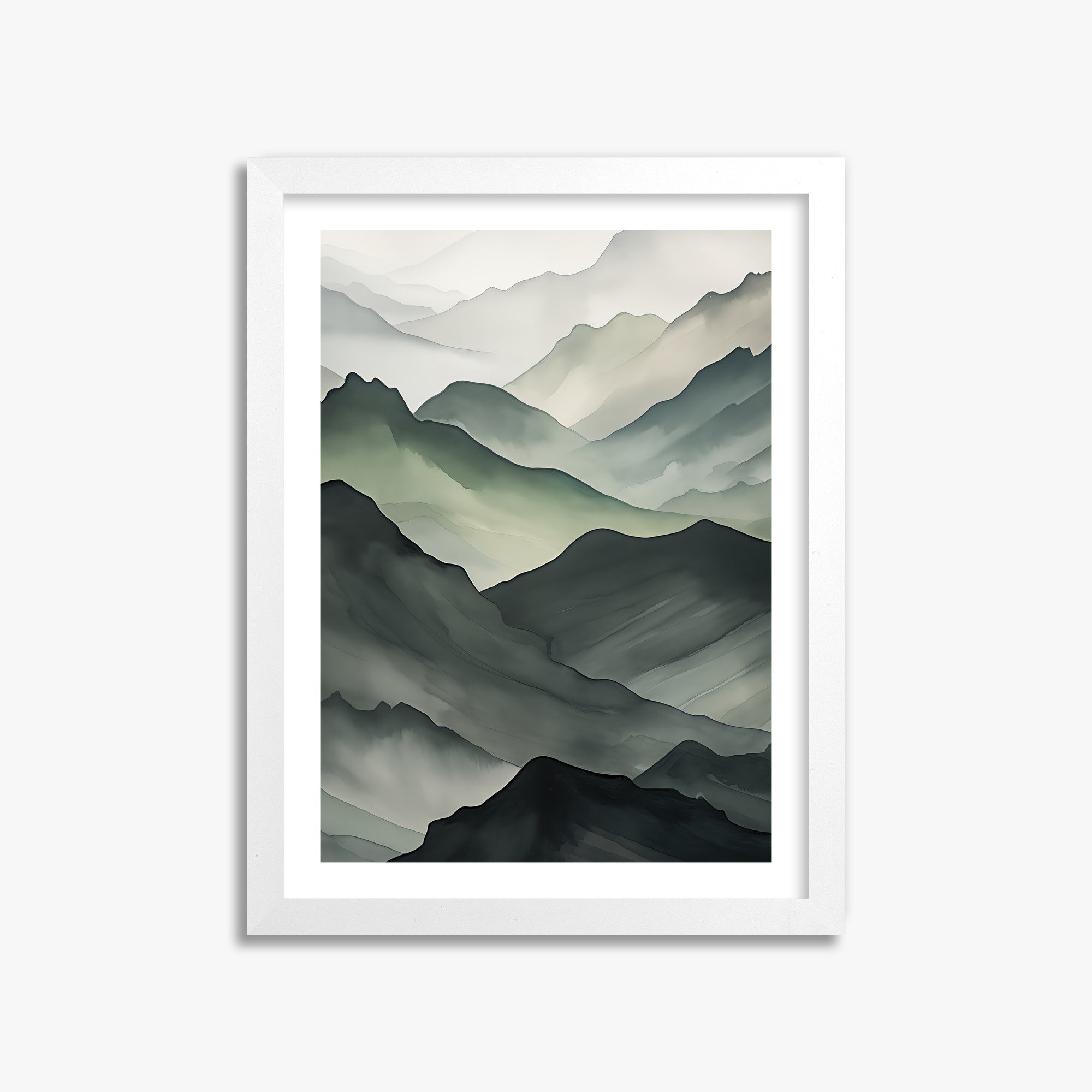 Misty Mountain Layers, 30x40cm Framed Poster With White Frame