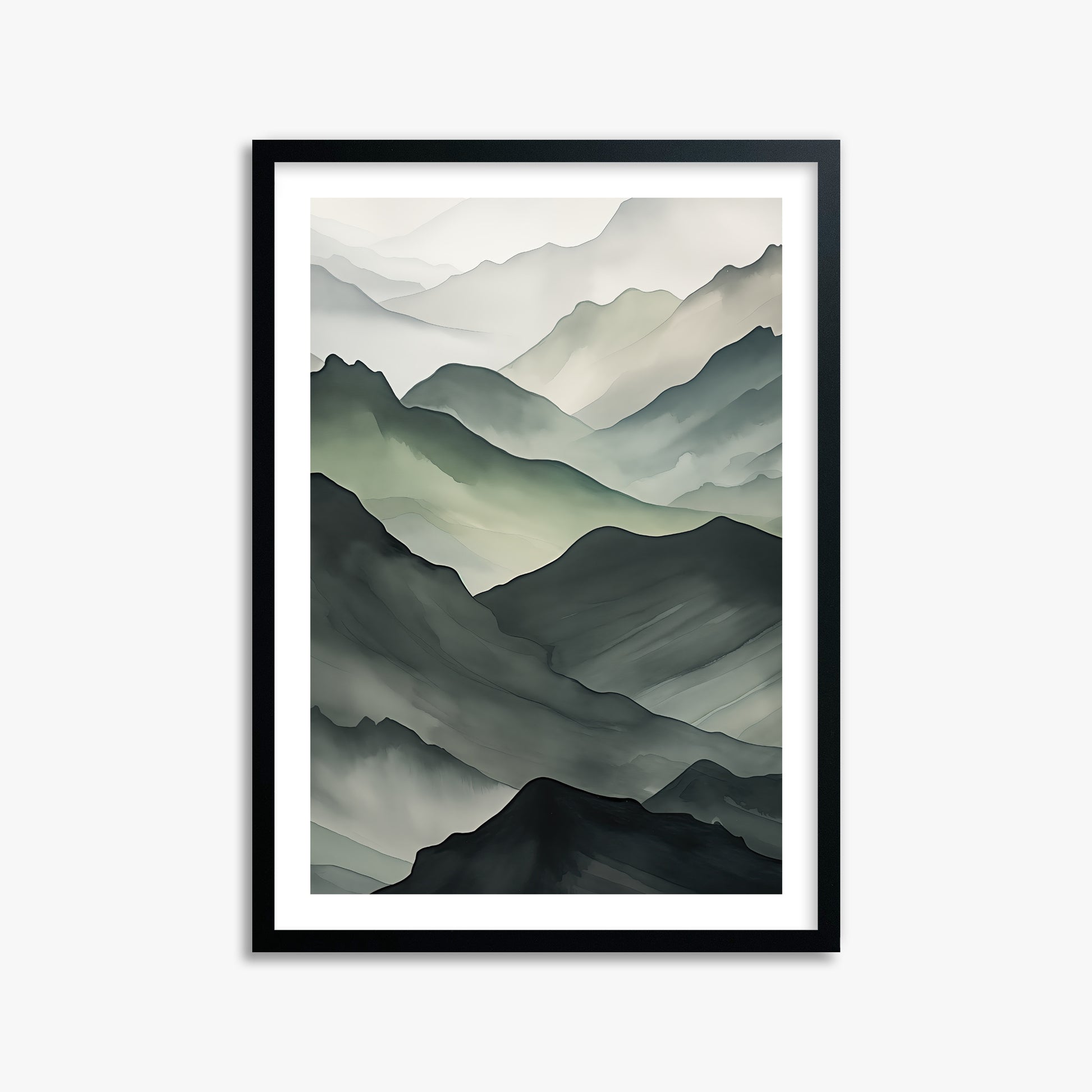 Misty Mountain Layers, 50x70cm Framed Poster With Black Frame
