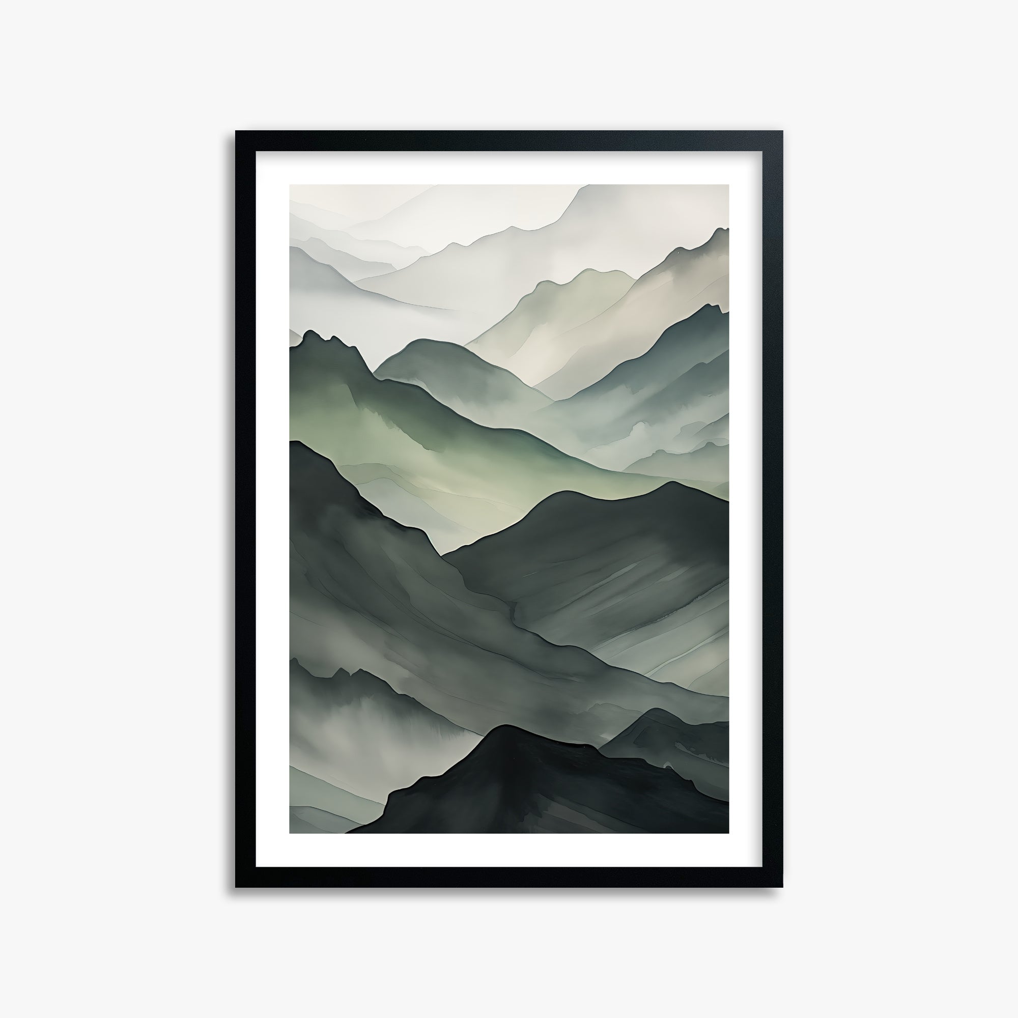 Misty Mountain Layers, 50x70cm Framed Poster With Black Frame
