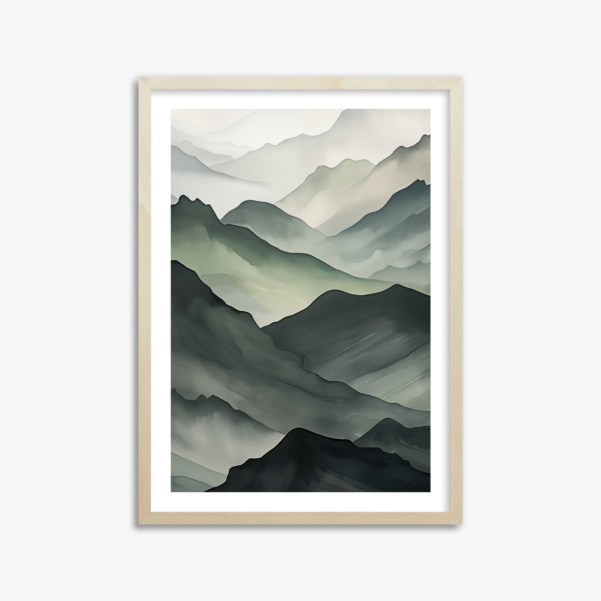 Misty Mountain Layers, 50x70cm Framed Poster With Lime Wood Frame