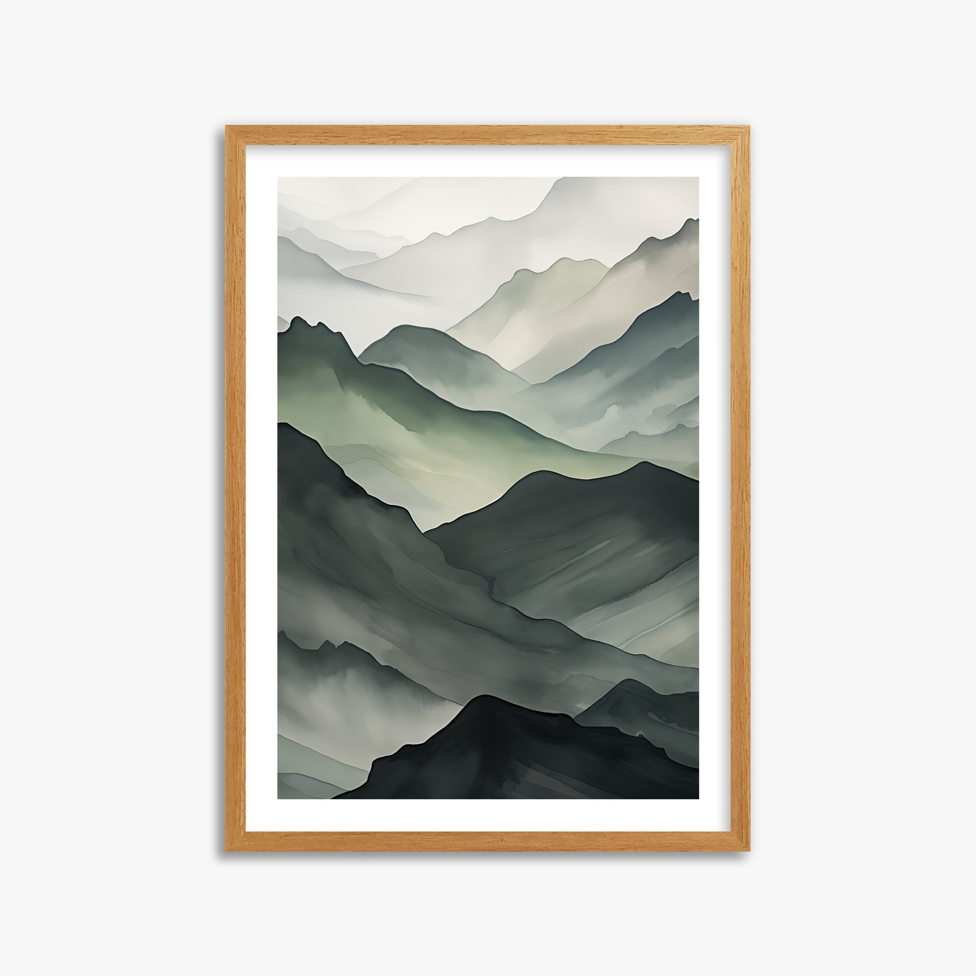Misty Mountain Layers, 50x70cm Framed Poster With Oak Frame