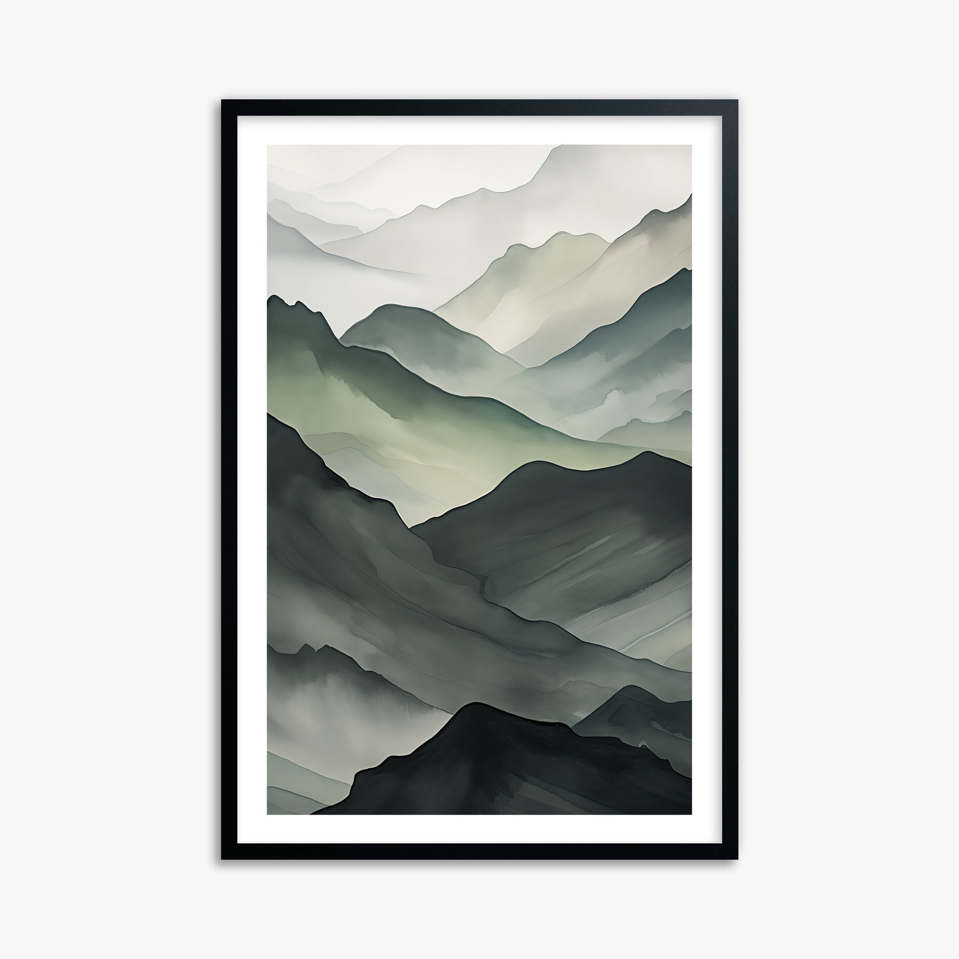 Misty Mountain Layers, 61x91cm Framed Poster With Black Frame