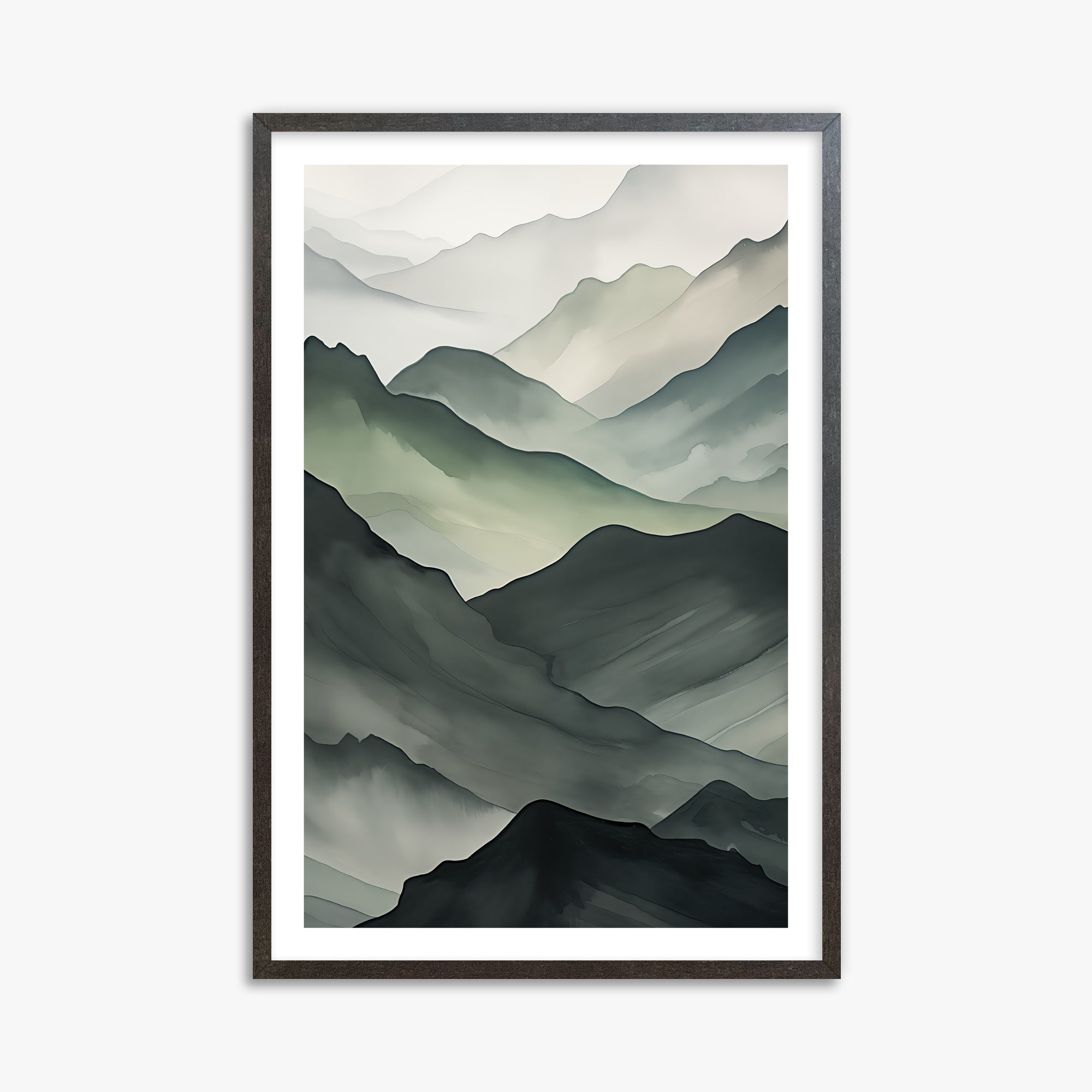 Misty Mountain Layers, 61x91cm Framed Poster With Espresso Frame