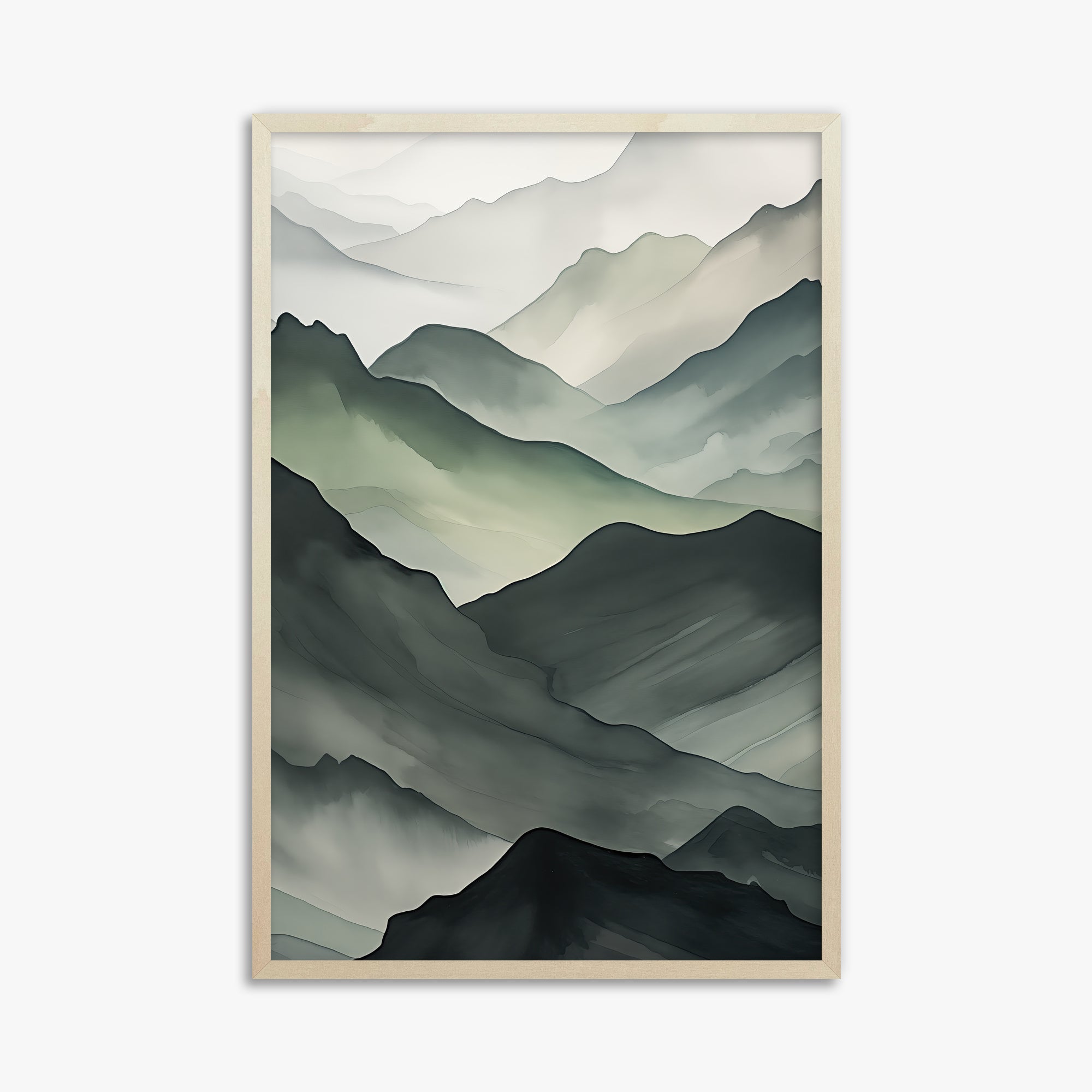 Misty Mountain Layers, 61x91cm Framed Poster With Lime Wood Frame
